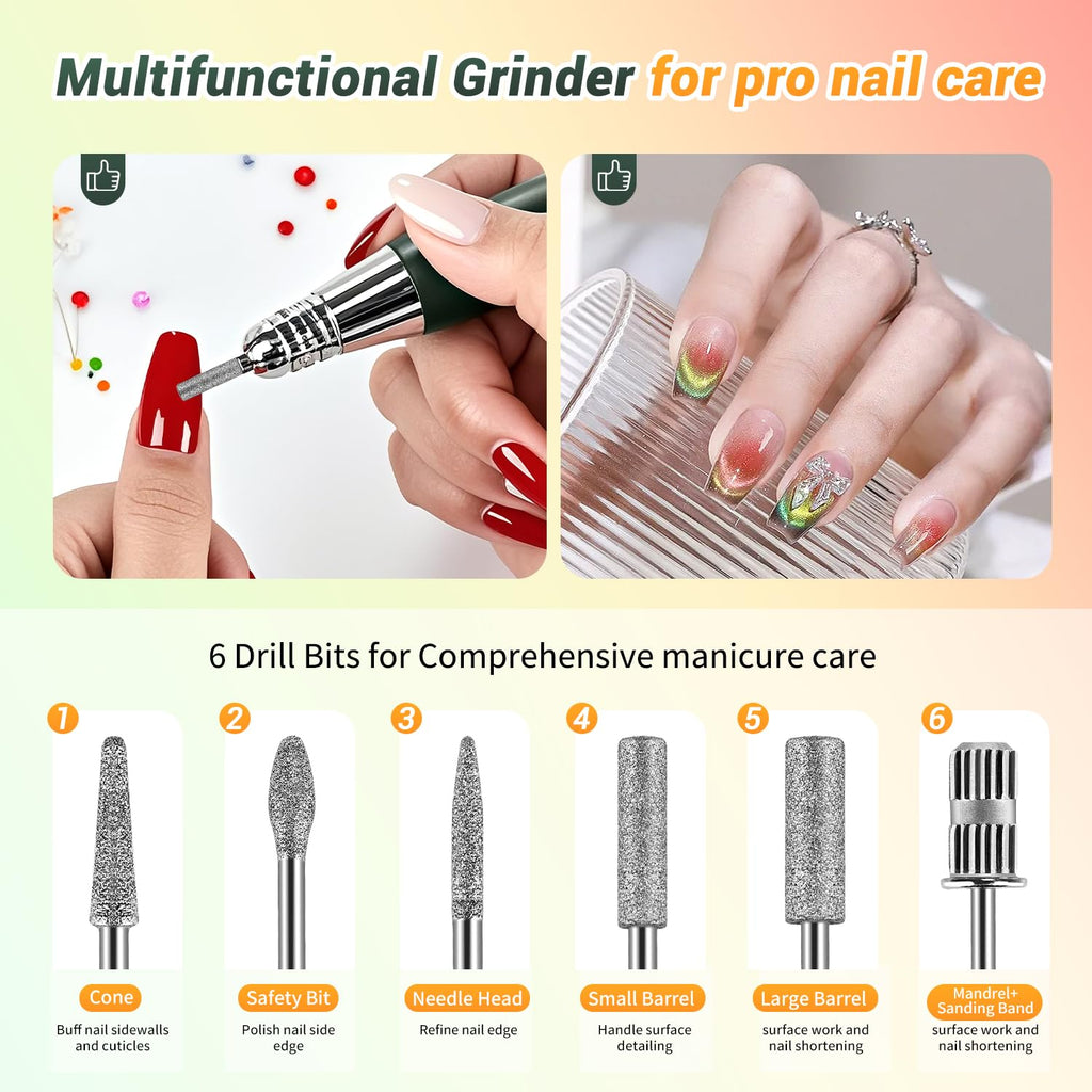 JEWHITENY SG707 Nail Drill — 35000 RPM Rechargeable Electric Nail File with 6 Bits