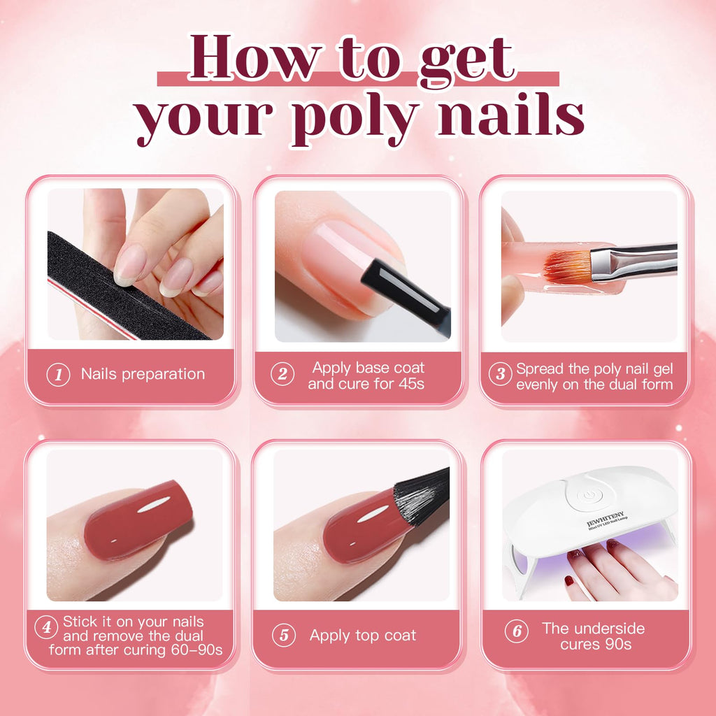 JEWHITENY 14-Piece Poly Nail Gel Kit with LED Lamp – All-in-One Starter Set