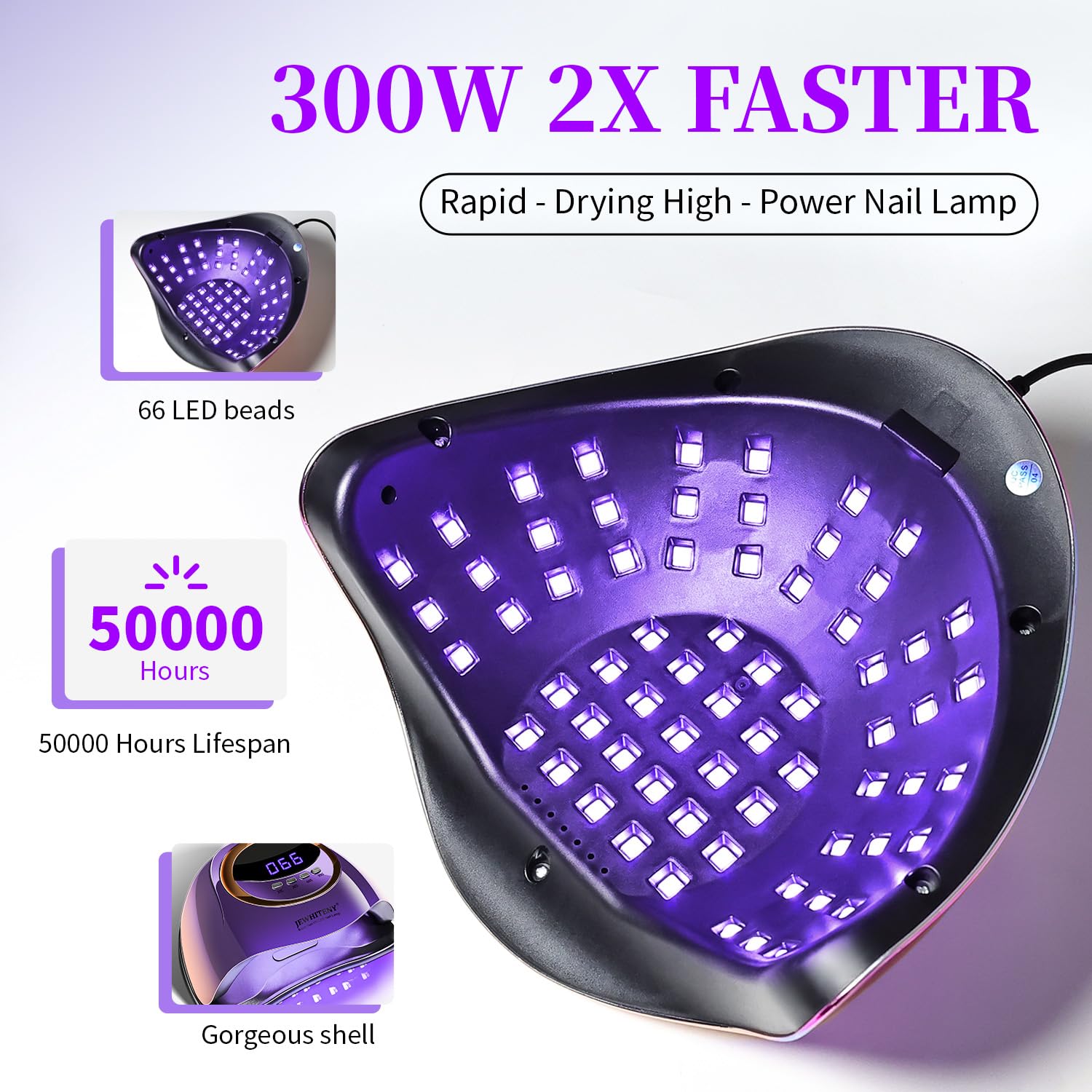 JEWHITENY Purple Fast UV Nail Dryer – 66-Bead Gel Lamp with Auto Sensor & 4 Timers