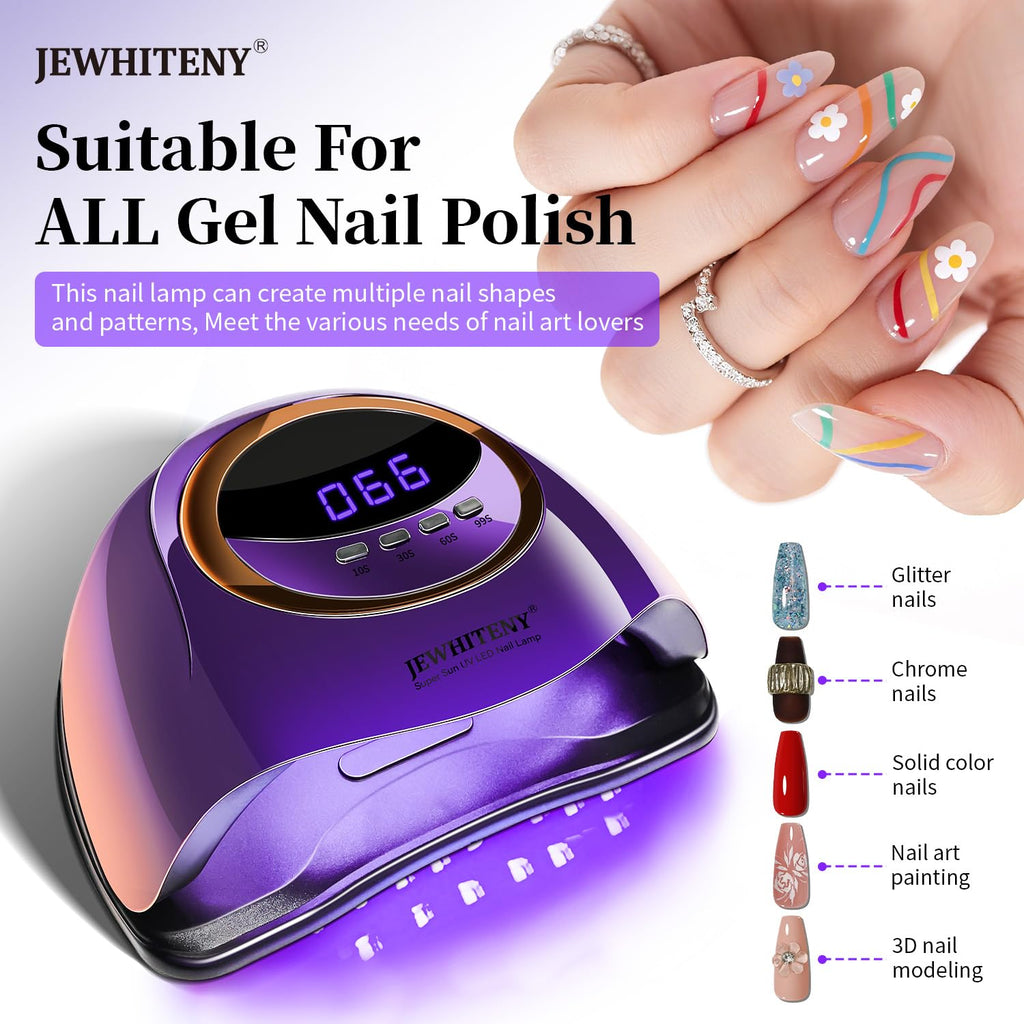 JEWHITENY Purple Fast UV Nail Dryer – 66-Bead Gel Lamp with Auto Sensor & 4 Timers