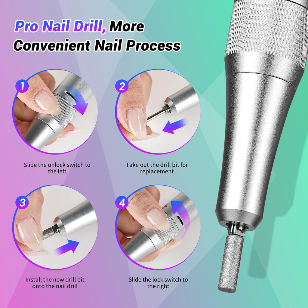 JEWHITENY SG717 Portable Nail Drill – 45000RPM Rechargeable E-File for Acrylic & Gel Nails