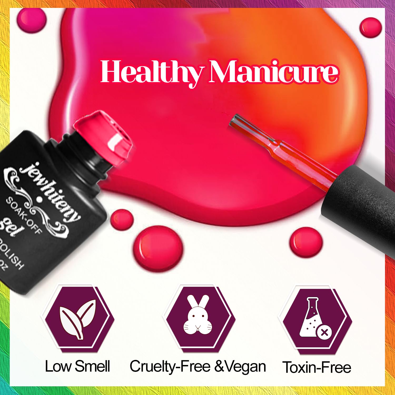 JEWHITENY 45-Piece Gel Nail Kit: 42 Colors Plus Base, Glossy & Matte Top Coats
