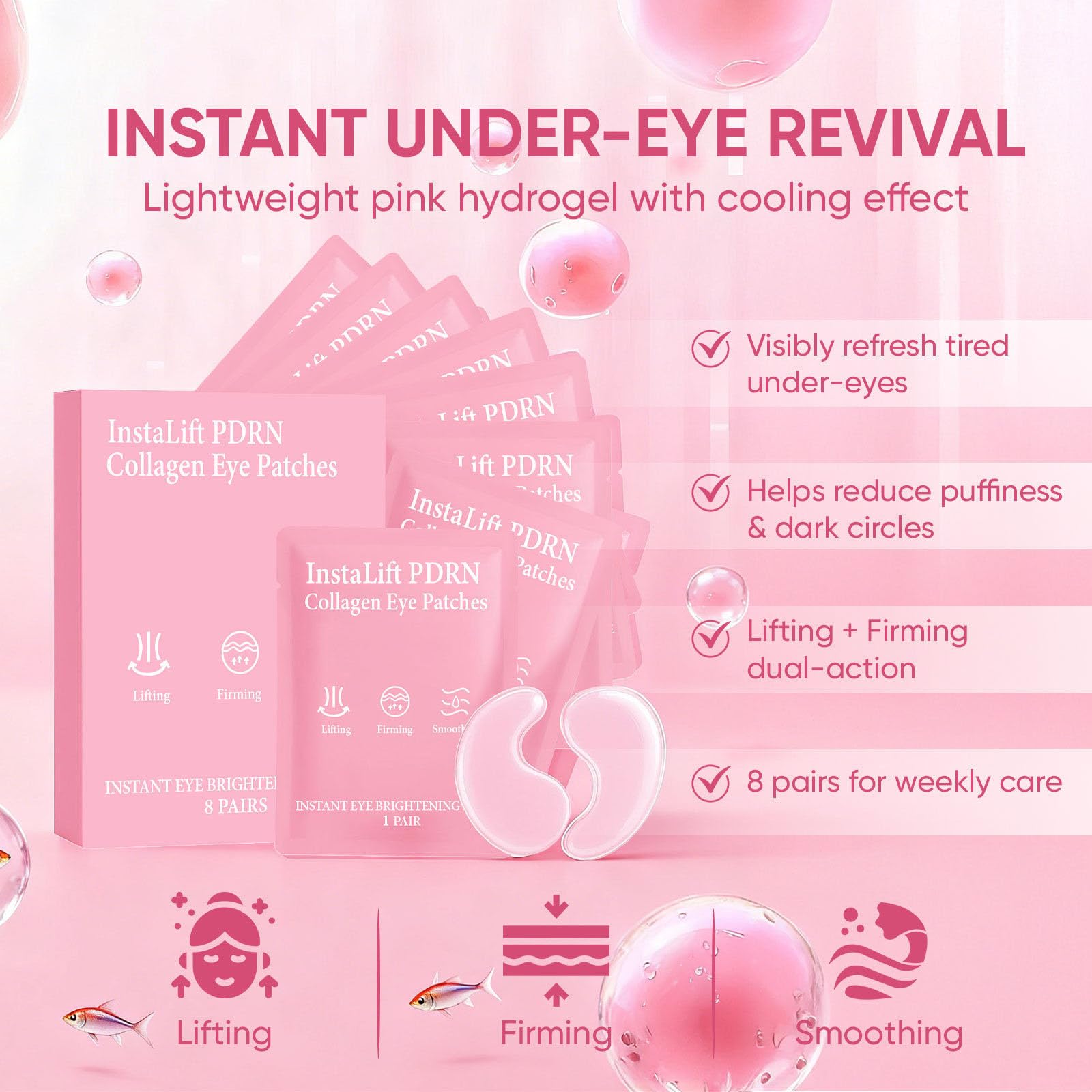 Jfsyb Instalift PDRN Collagen Eye Patches – Hydrating Hydrogel Under Eye Masks for Dark Circles