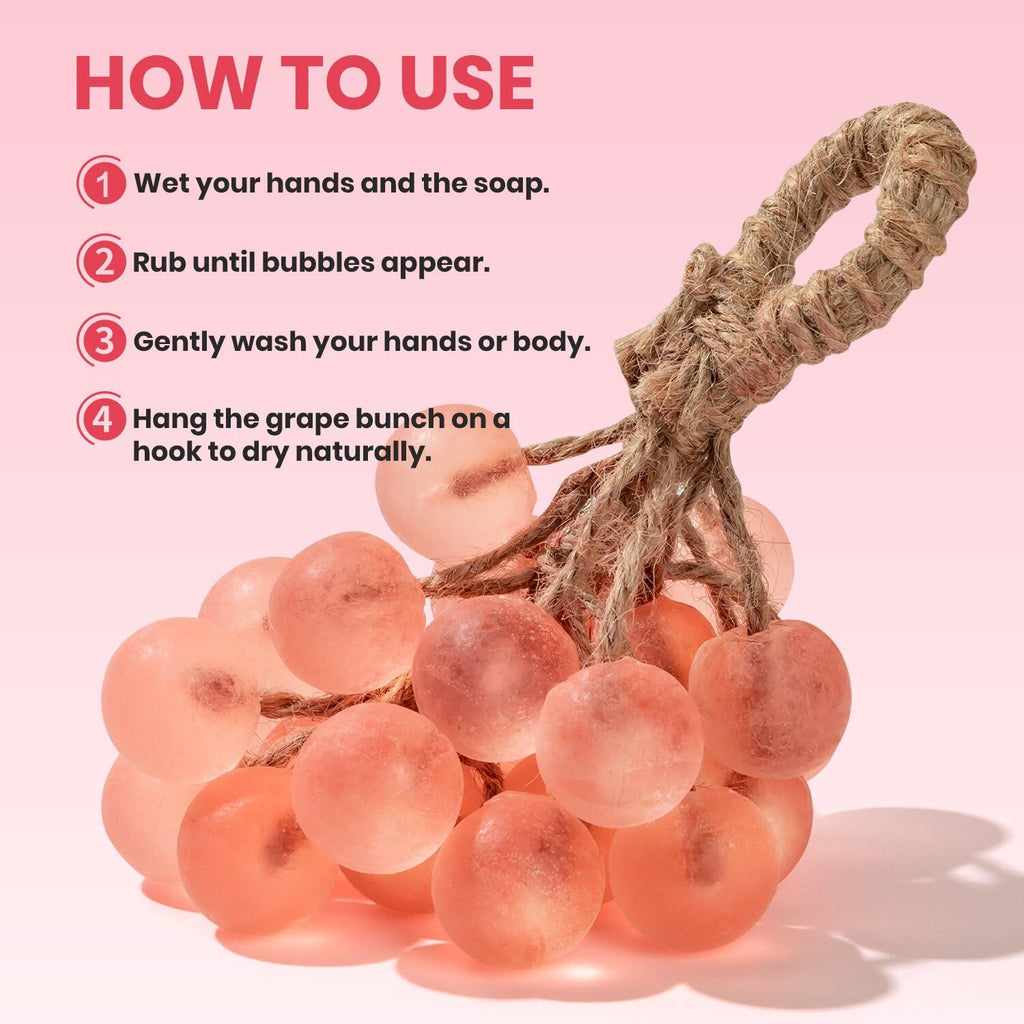 JHZHONG Grape Soap on a Rope – Handmade Grape Cluster Bar, Gift Ready Decor (Pink)