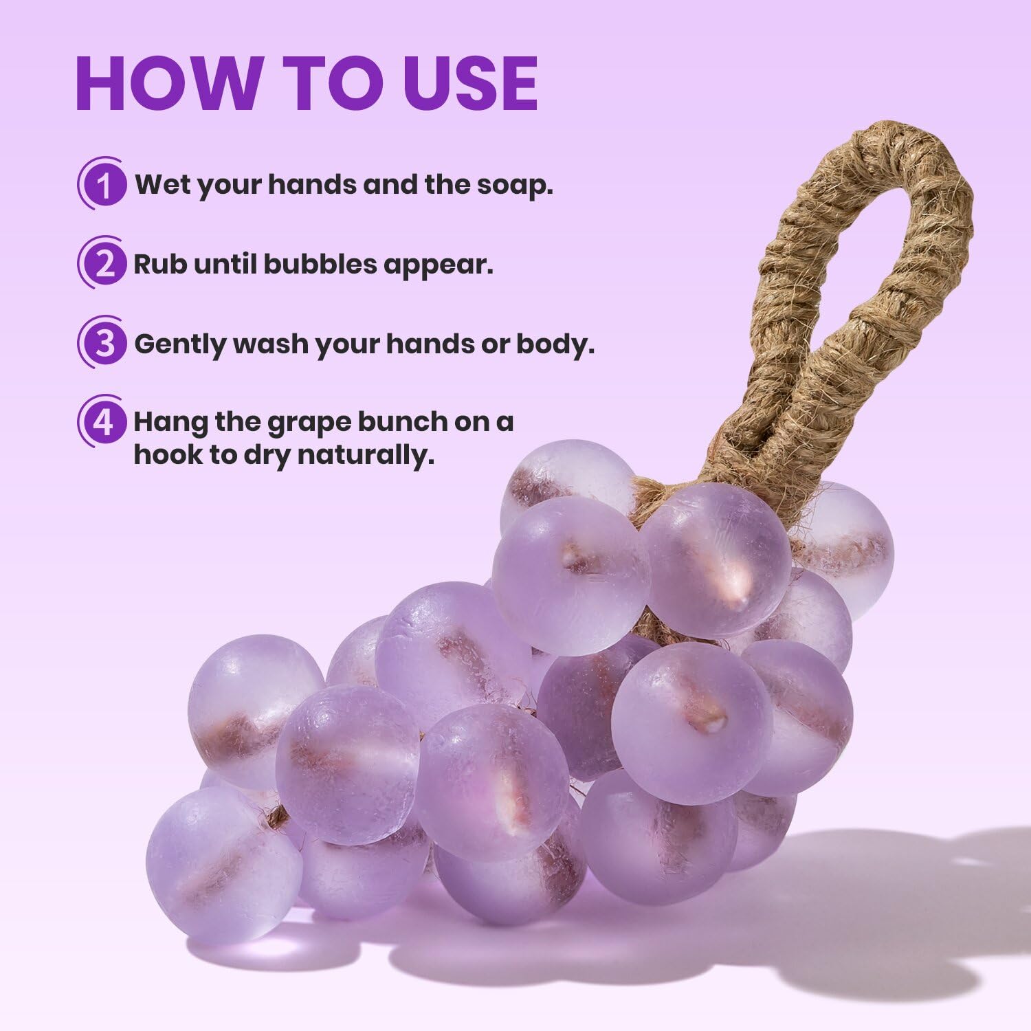 JHZHONG Grape Soap on a Rope - Handmade Grape Cluster Soap Bar with Gift Box
