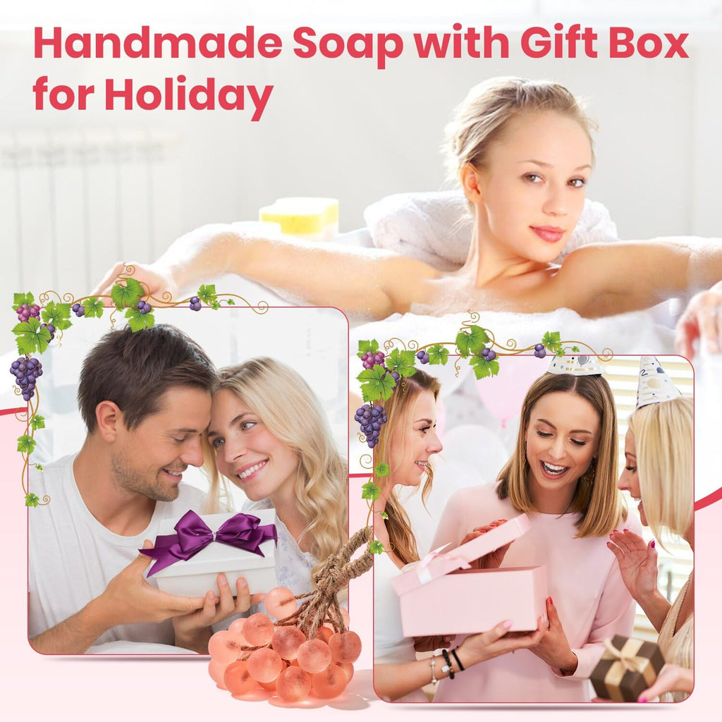 JHZHONG Grape Soap on a Rope – Handmade Grape Cluster Bar, Gift Ready Decor (Pink)