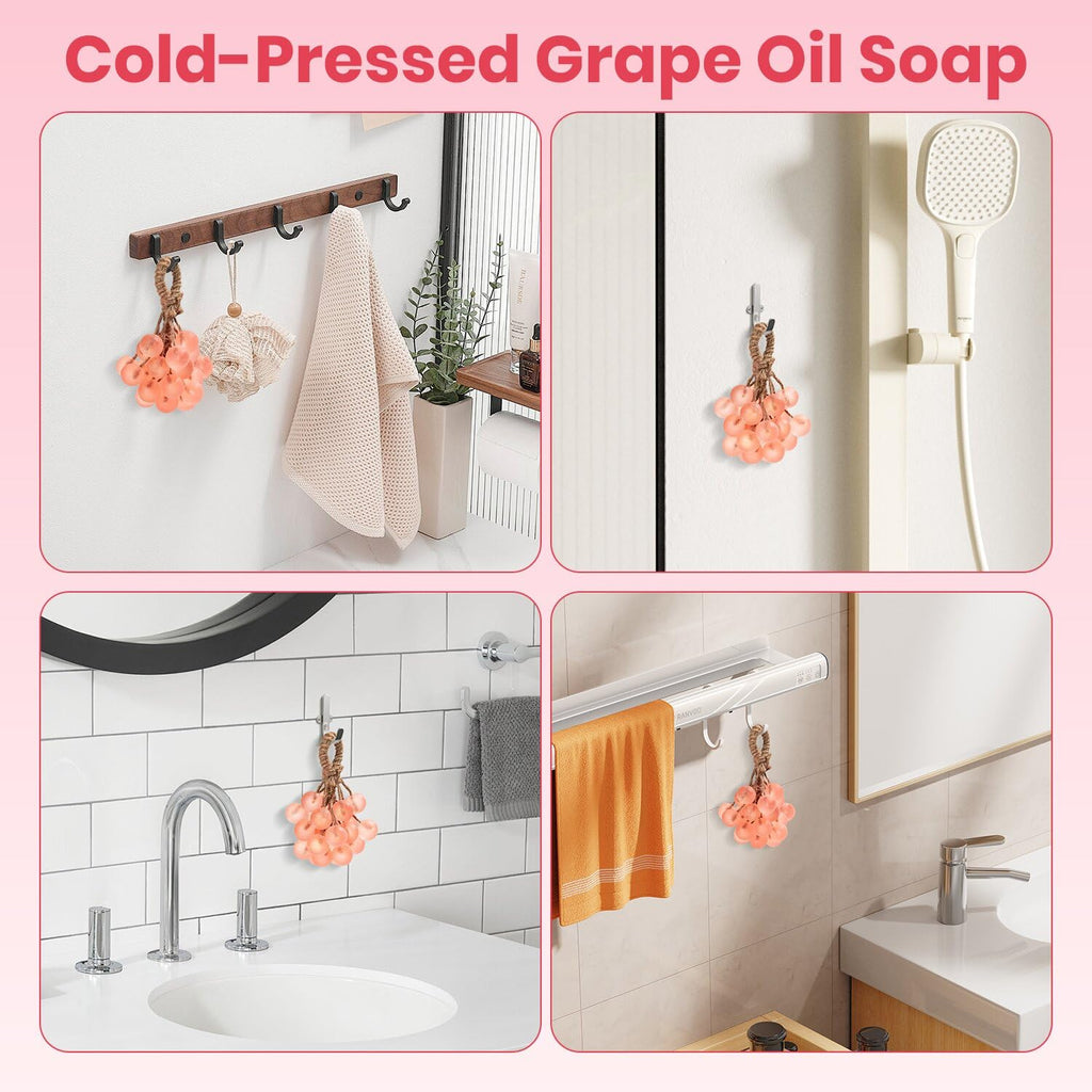 JHZHONG Grape Soap on a Rope – Handmade Grape Cluster Bar, Gift Ready Decor (Pink)