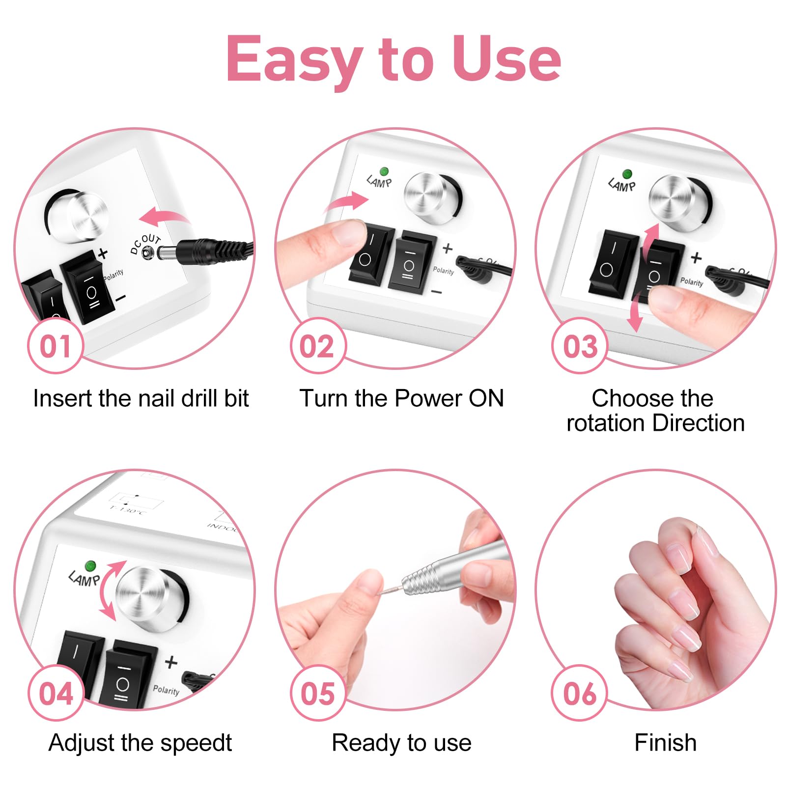 Jiasheng Professional Nail Drill – 20000rpm Electric Nail File for Acrylic & Gel Nails