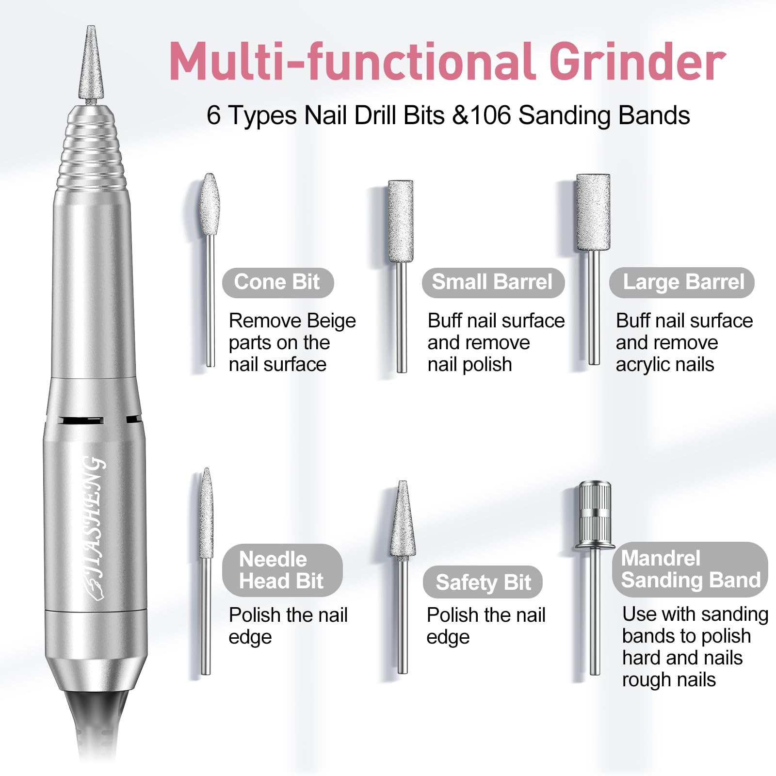 Jiasheng Professional Nail Drill – 20000rpm Electric Nail File for Acrylic & Gel Nails
