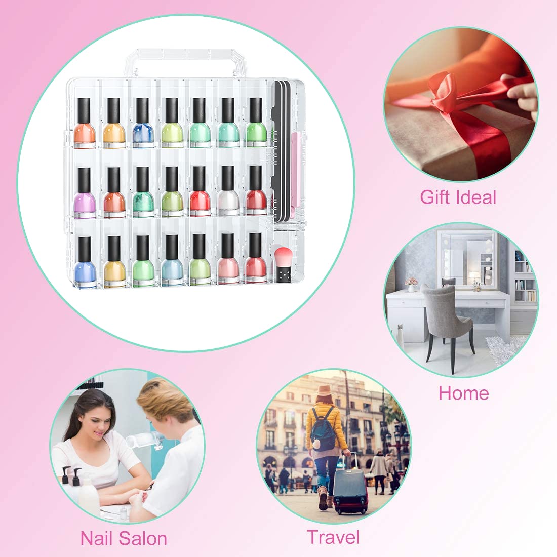 JIASHENG 48-Bottle Nail Polish Organizer Case | Double-Sided, Adjustable Dividers, Portable Storage