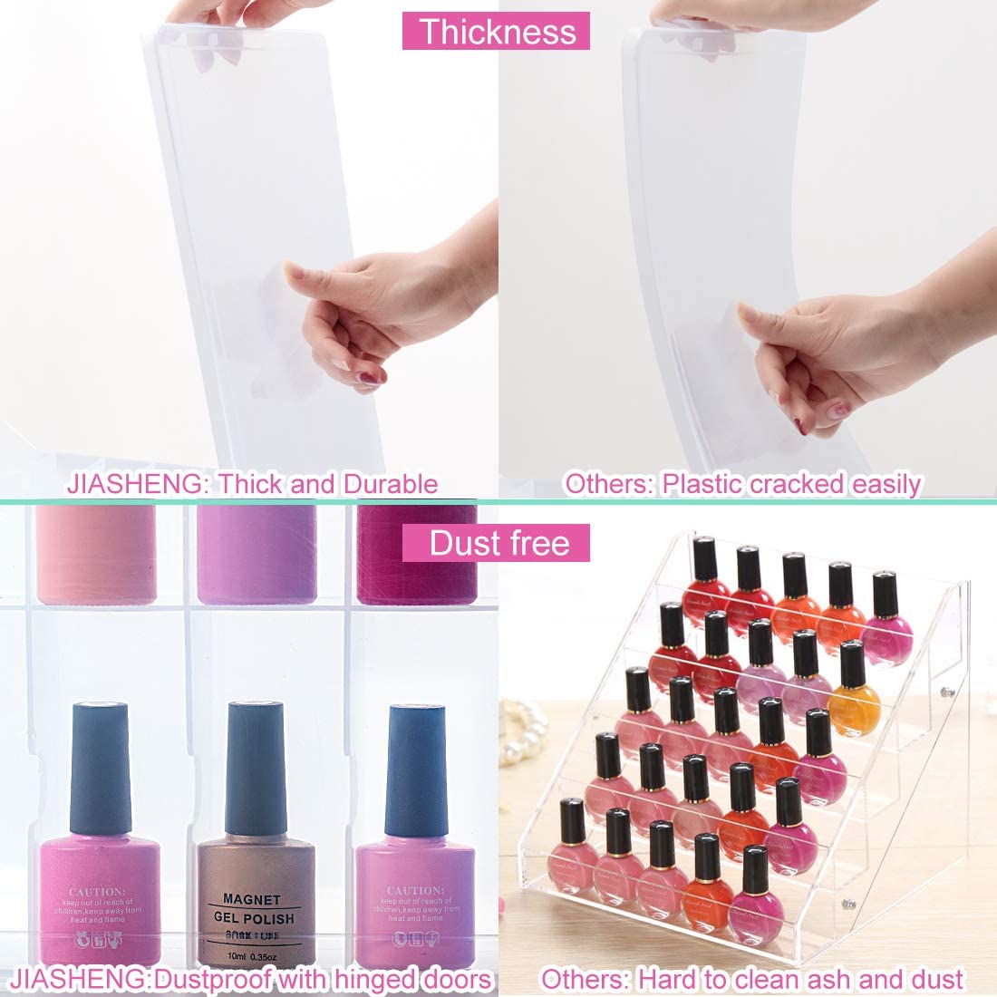 JIASHENG 48-Bottle Nail Polish Organizer Case | Double-Sided, Adjustable Dividers, Portable Storage