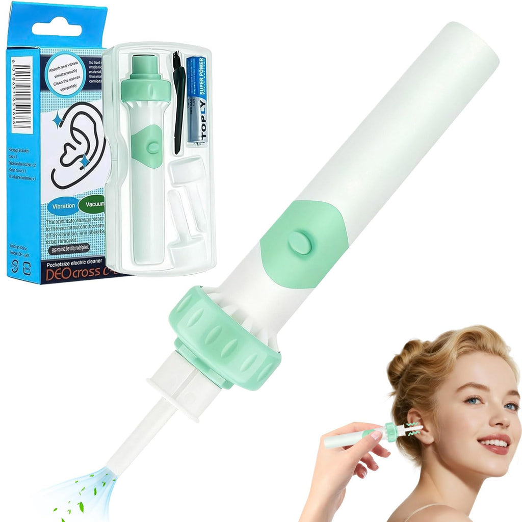 JICICUXI Electric Ear Wax Removal Tool — Vibration Suction, Soft Silicone Tips, Aqua Green