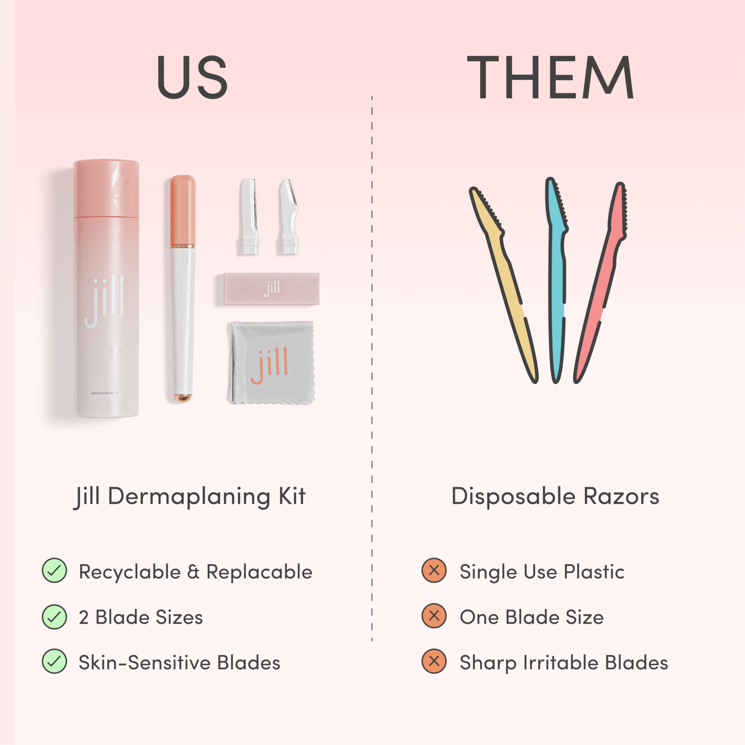 Jill Dermaplane Razor Refills for Women – 8 Blades for V1 Dermaplaner