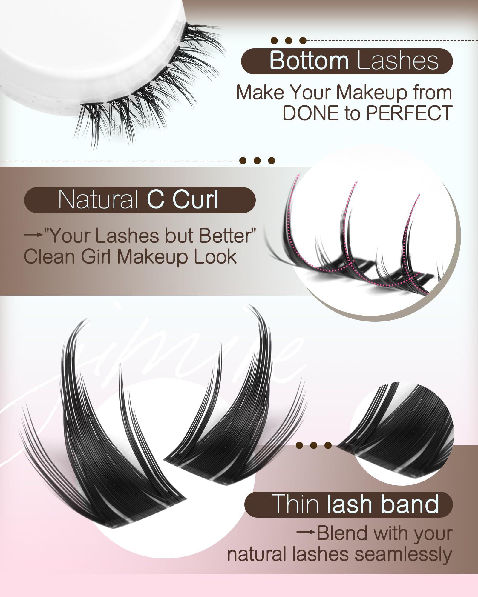 JIMIRE Manga Lash Clusters with Spikes – 160 Pcs, 10–16mm, Invisible Band