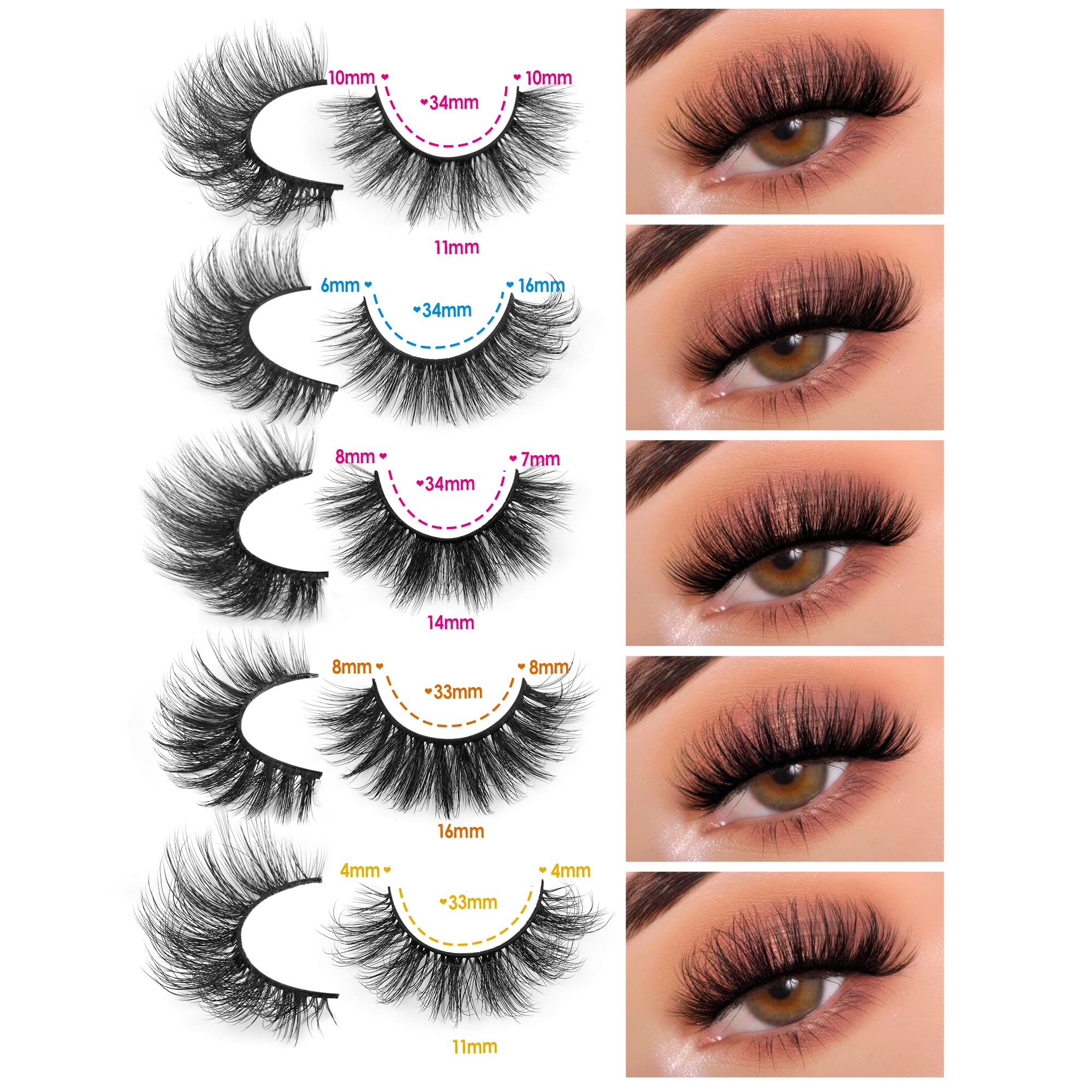 JIMIRE False Eyelashes – Natural Fluffy Wispy 5D 14–18mm (20 Pairs)