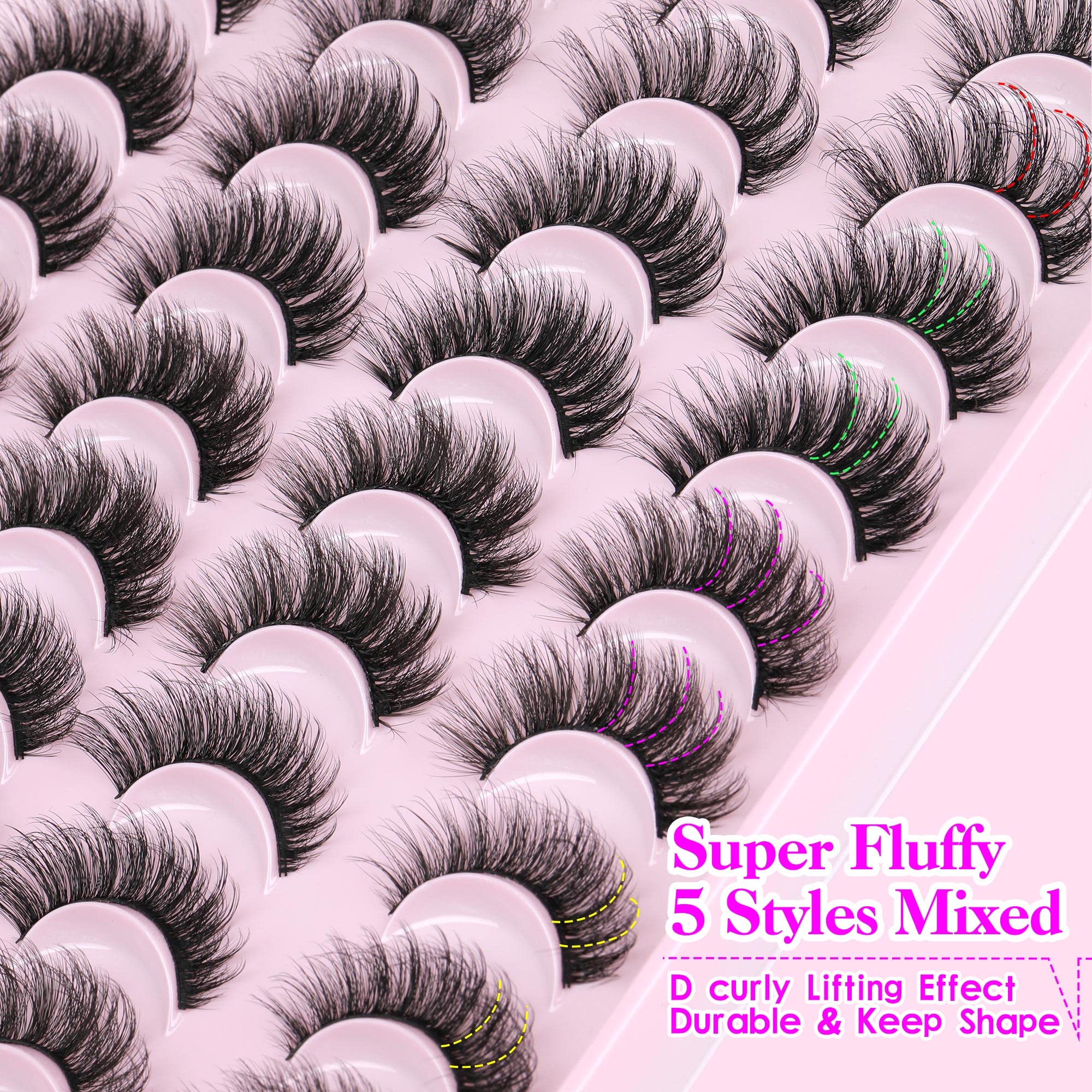 JIMIRE False Eyelashes – Natural Fluffy Wispy 5D 14–18mm (20 Pairs)
