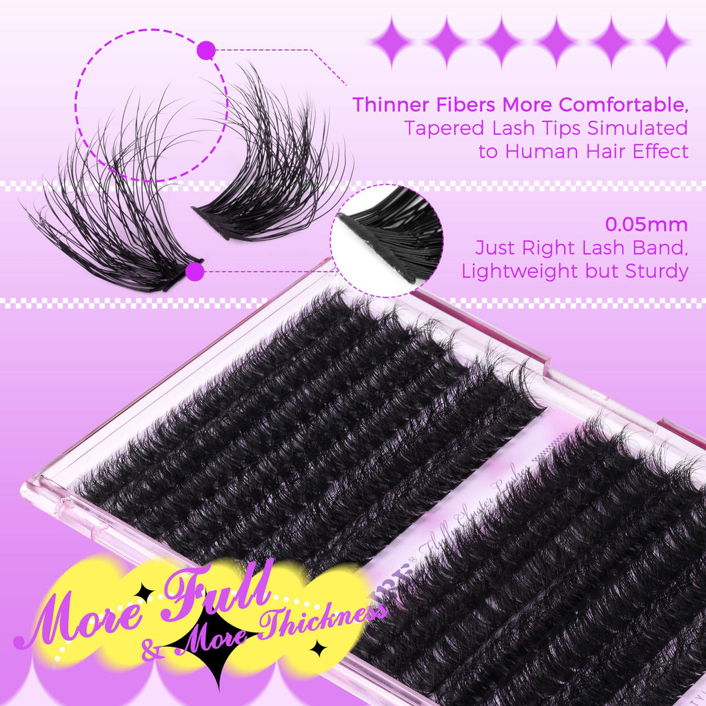 JIMIRE Lash Clusters Thick 100D+120D Volume Lashes 280Pcs | 11-18mm D Curl, DIY at Home