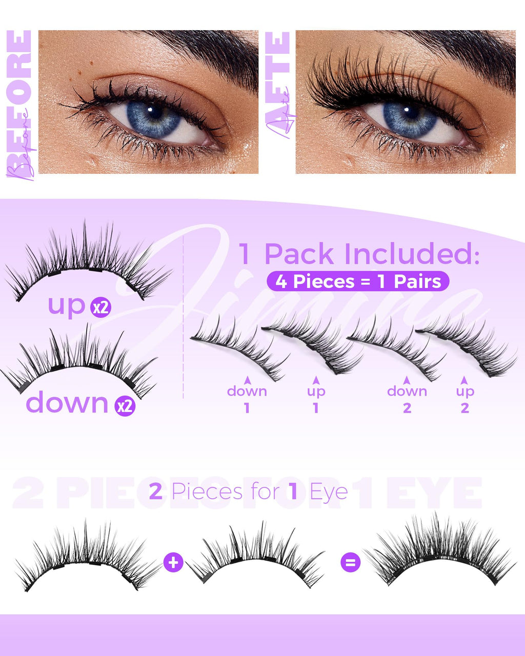 Jimire Cat Eye Magnetic Eyelashes – Natural Look, Reusable with Applicator