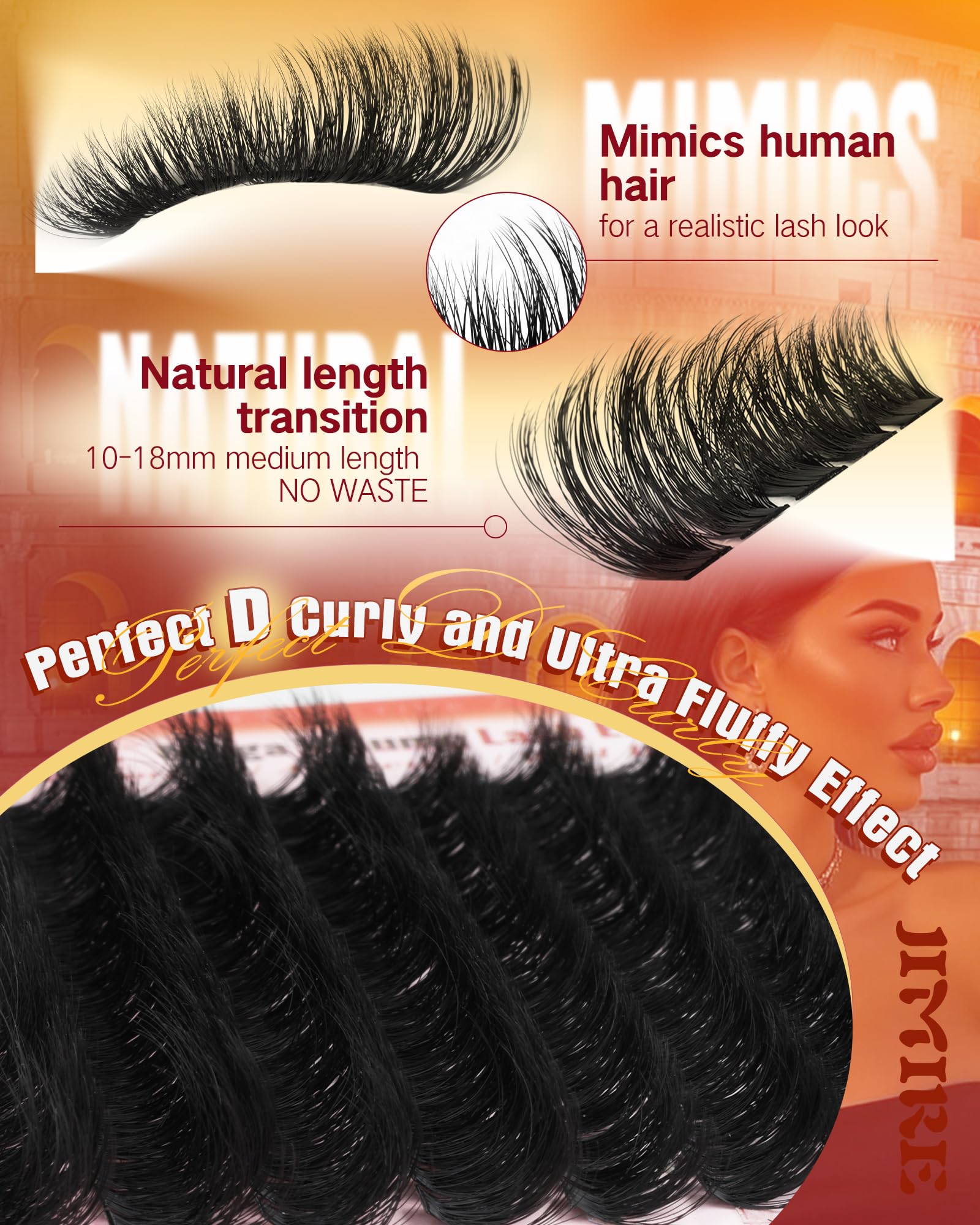 JIMIRE Fluffy Lash Clusters Kit 200D D-Curl – DIY Lash Extensions (10-18mm) with Bond & Seal