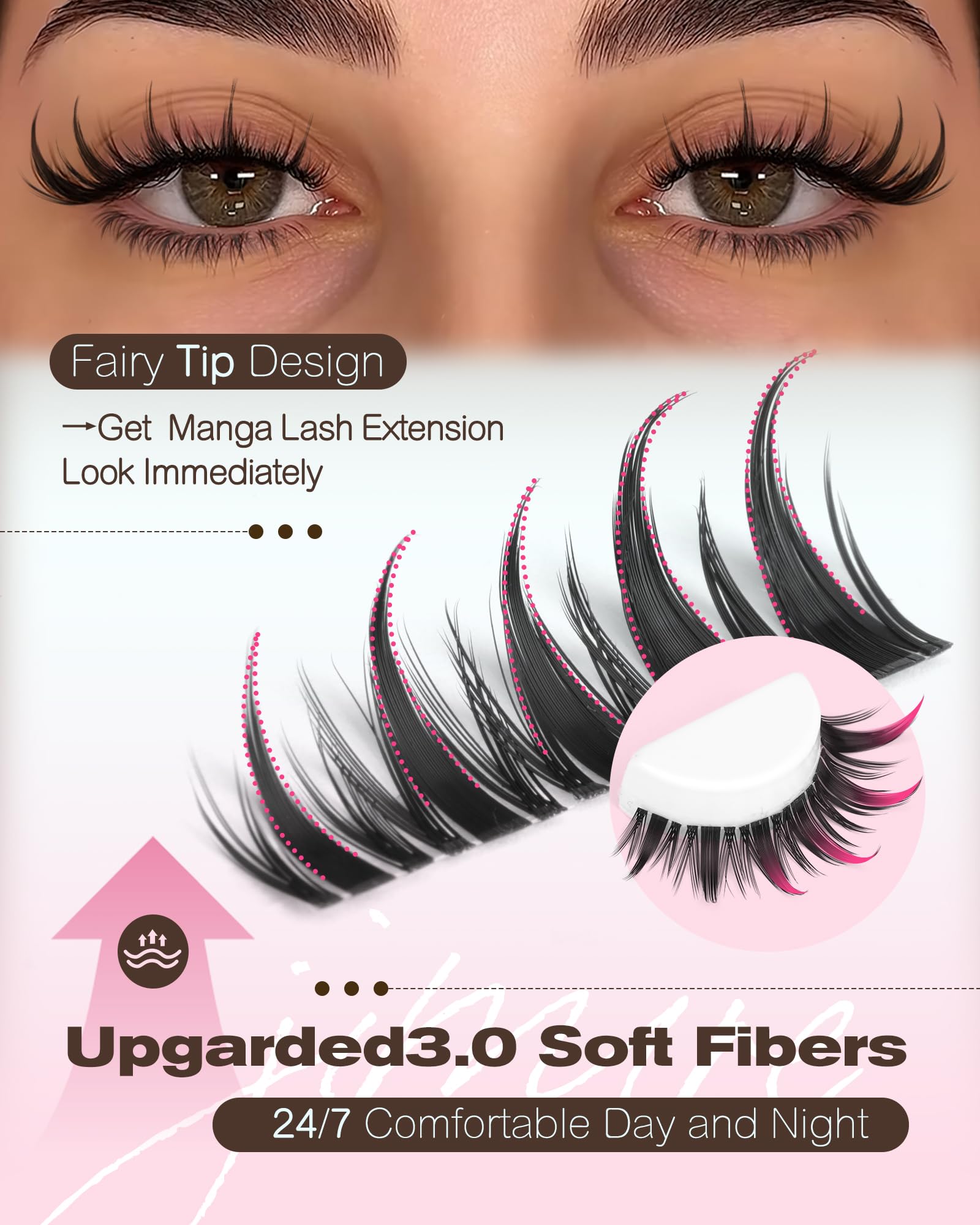 JIMIRE Manga Lash Clusters with Spikes – 160 Pcs, 10–16mm, Invisible Band
