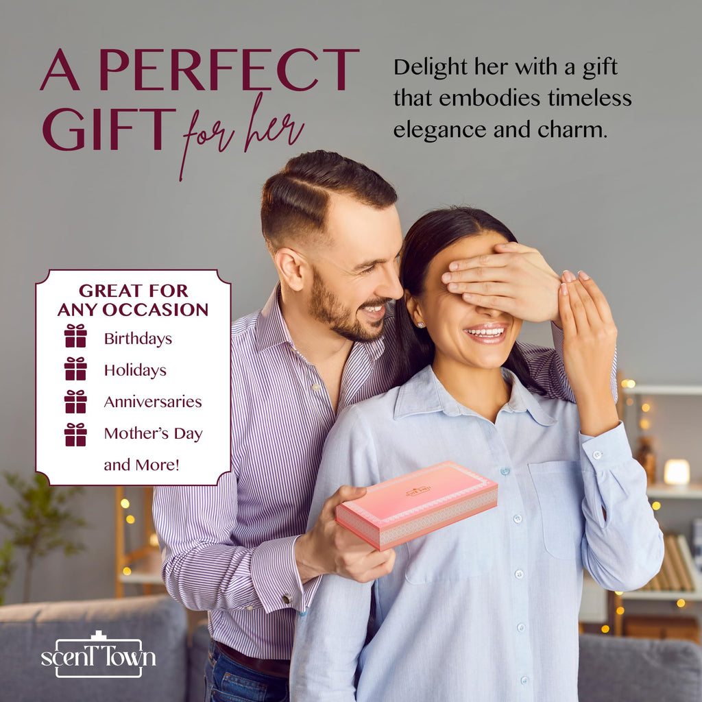 Scent Town Mini Perfumes for Women (Set of 5) – Designer Samples + Empty Refillable Atomizer in Gift Box