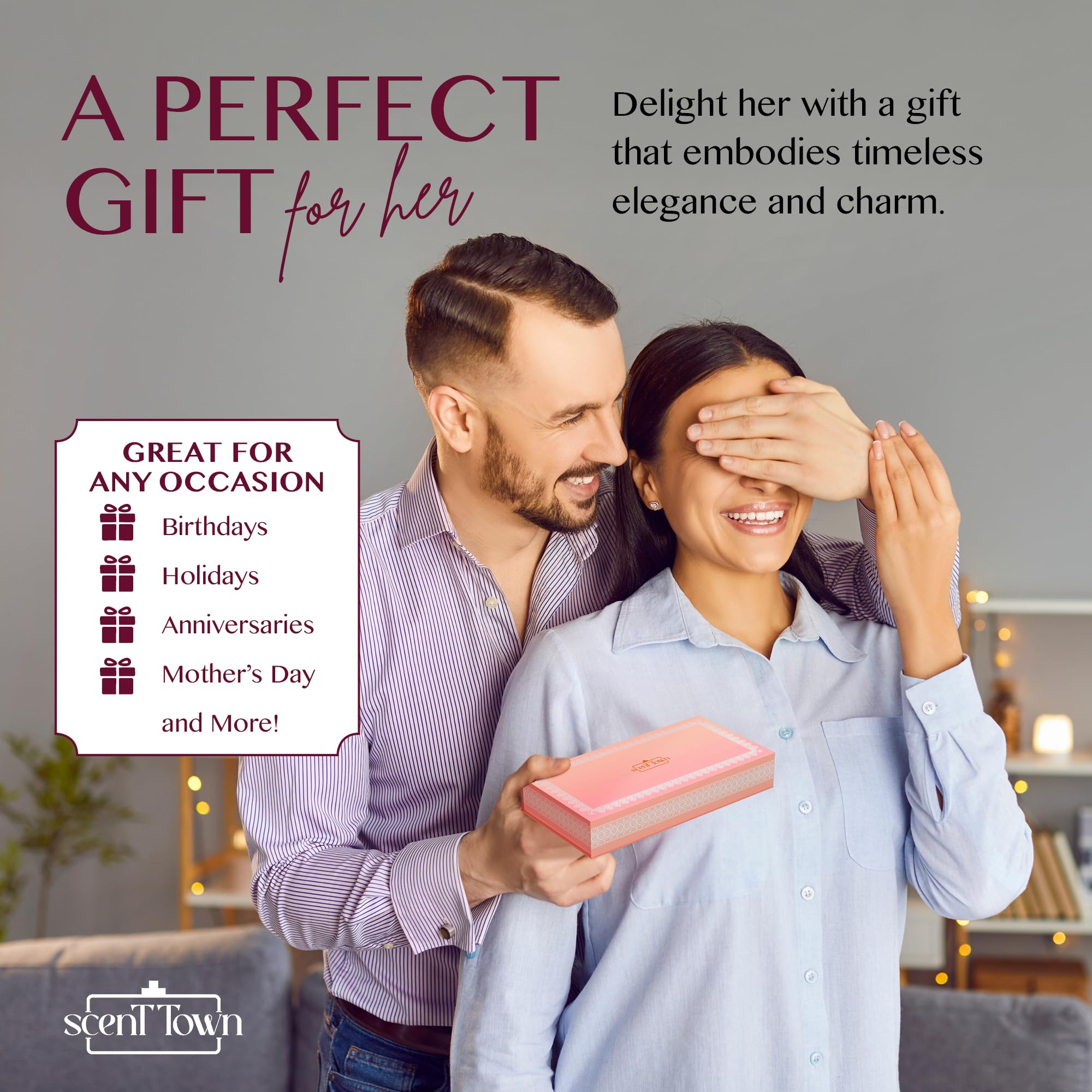 Scent Town Mini Perfumes for Women (Set of 5) – Designer Samples + Empty Refillable Atomizer in Gift Box