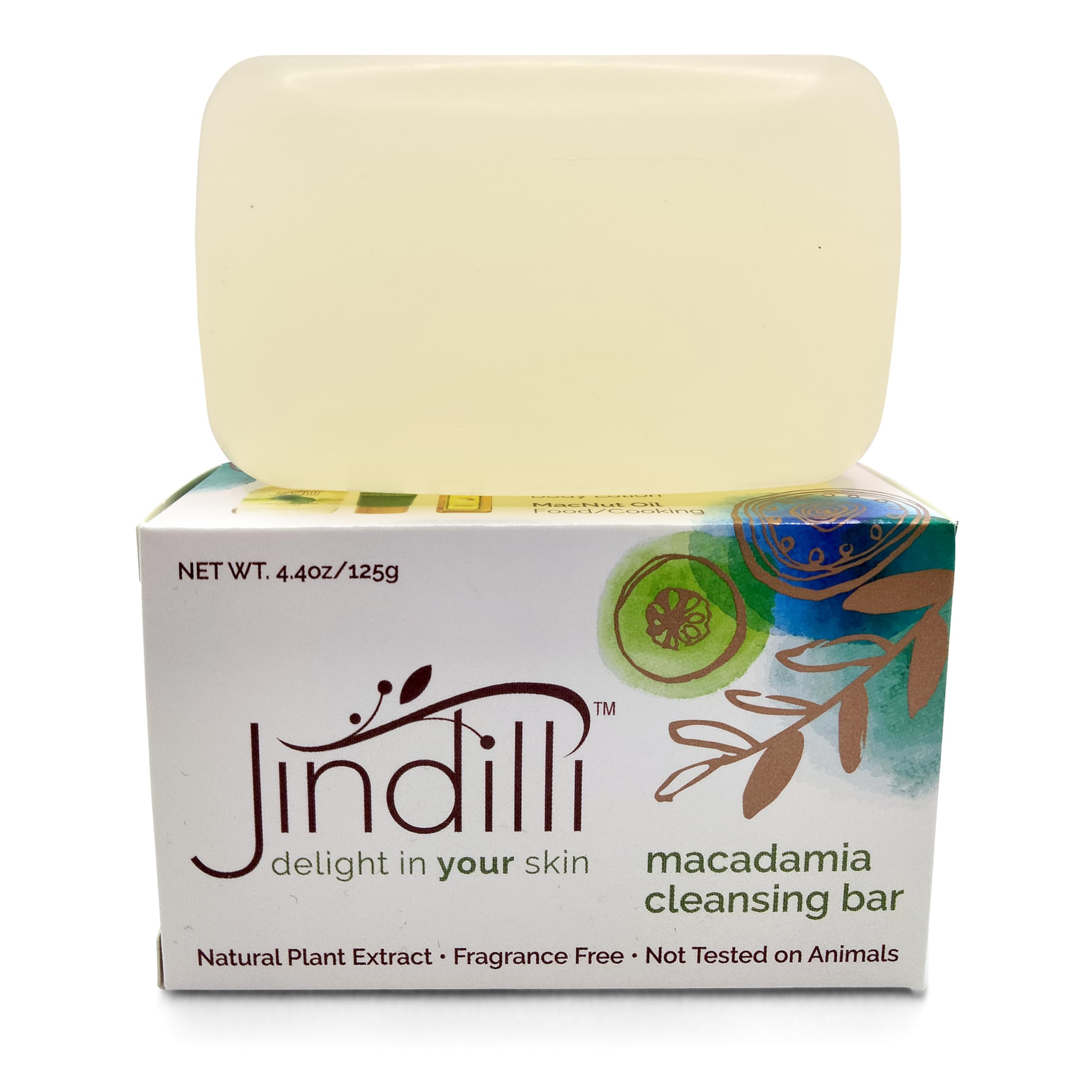 Jindilli Macadamia Oil Cleansing Bar – Fragrance-Free, Non-Greasy, Skin & Hair Care (4.4 oz)