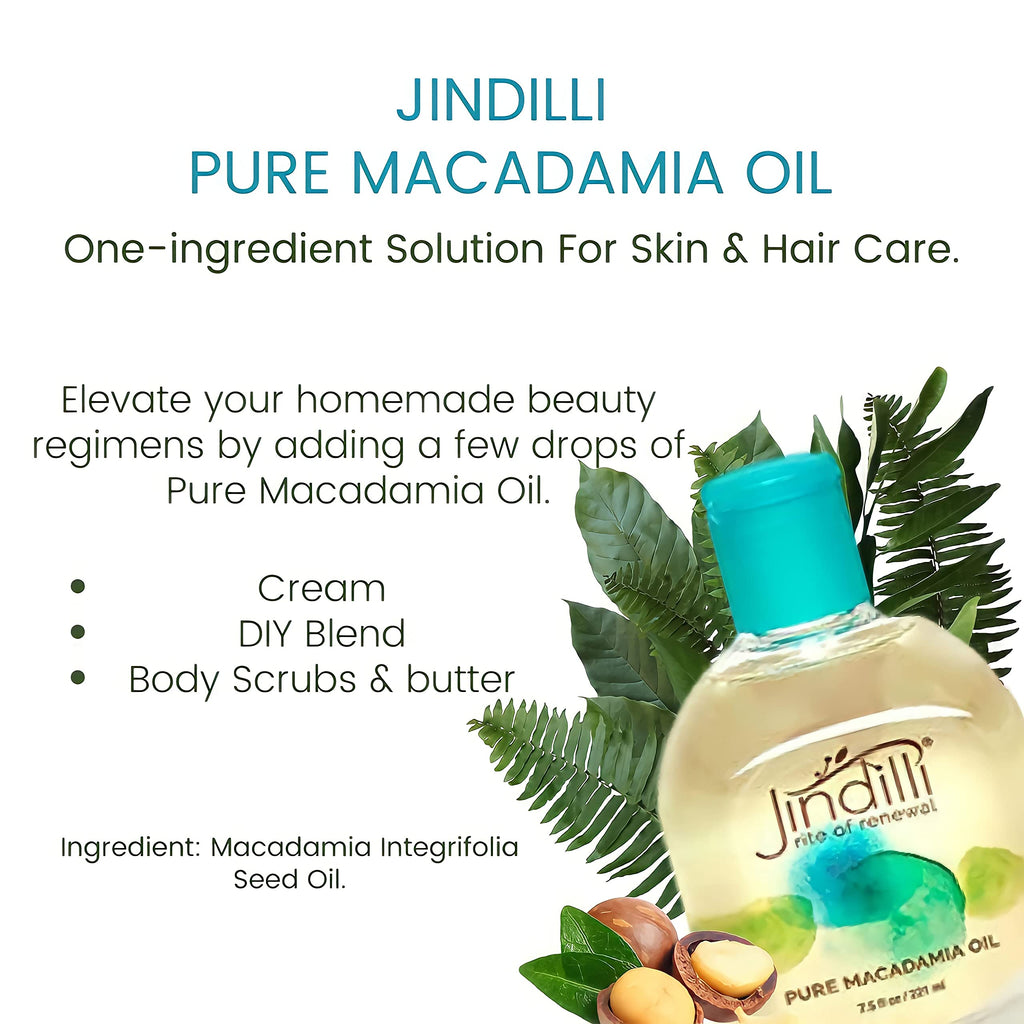 Jindilli Pure Macadamia Oil | Cold-Pressed, Hexane-Free, Cruelty-Free Multipurpose Moisturizer (7.5 oz)