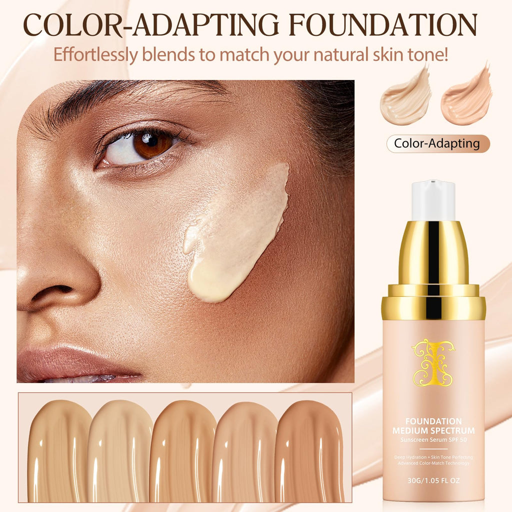 Jiugonggang 4-in-1 Foundation Liquid – SPF 50+ Long-Wear Waterproof Makeup for Gym, Sports, and Dance