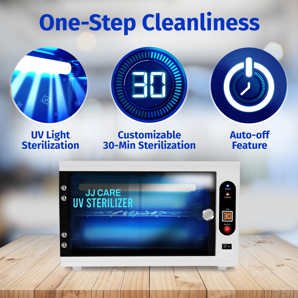 JJ CARE UV Sterilizer 8L | 99% Killing Efficiency, LED Timer, Tabletop Cabinet