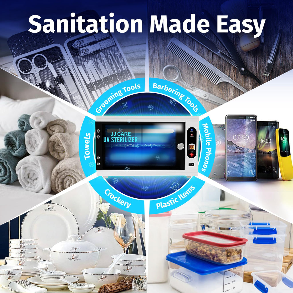 JJ CARE UV Sterilizer 8L | 99% Killing Efficiency, LED Timer, Tabletop Cabinet