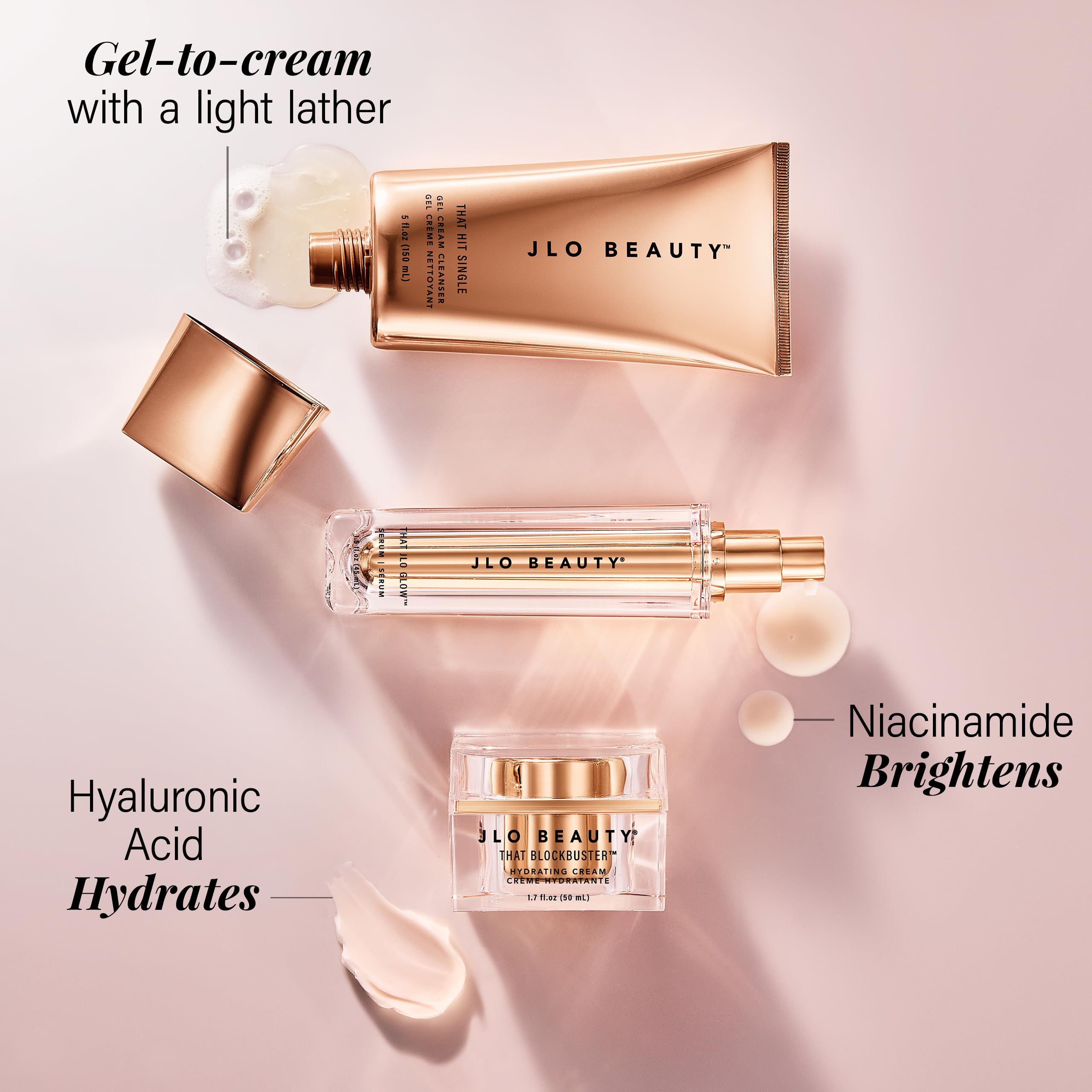 JLO BEAUTY Starter Skin Care Kit – 3-Piece Facial Set (Cleanser, Serum, Moisturizer)