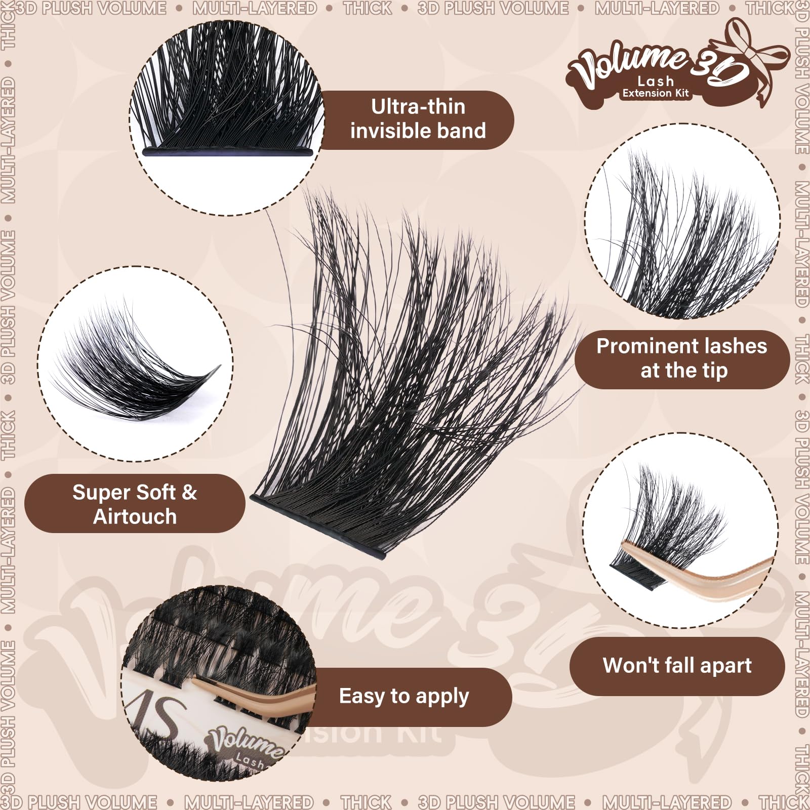 JMS&JMS Lash Clusters Kit: 100D+200D Thick 3D-Effect Lashes | DIY Volume Kit (10–18mm)