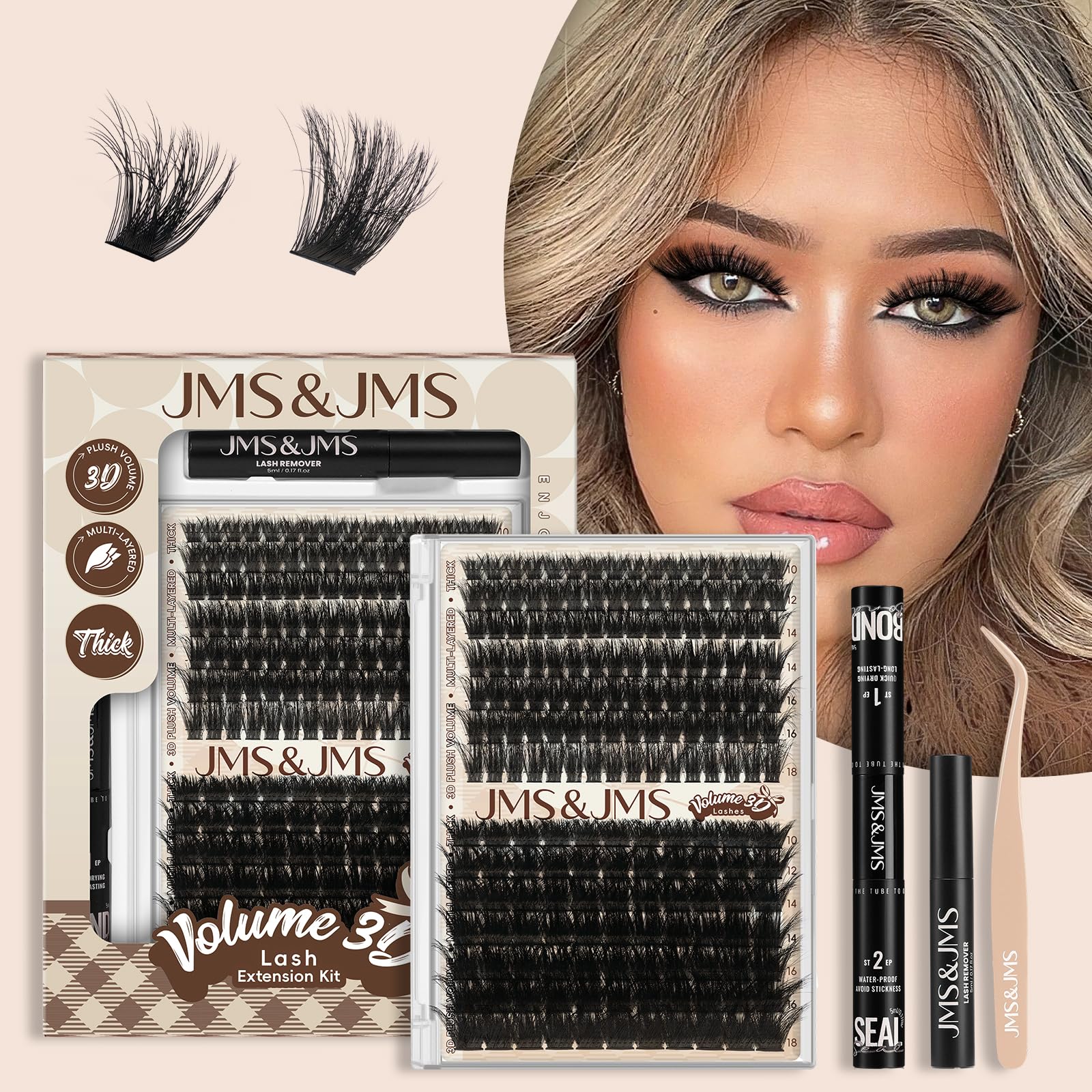 JMS&JMS Lash Clusters Kit: 100D+200D Thick 3D-Effect Lashes | DIY Volume Kit (10–18mm)