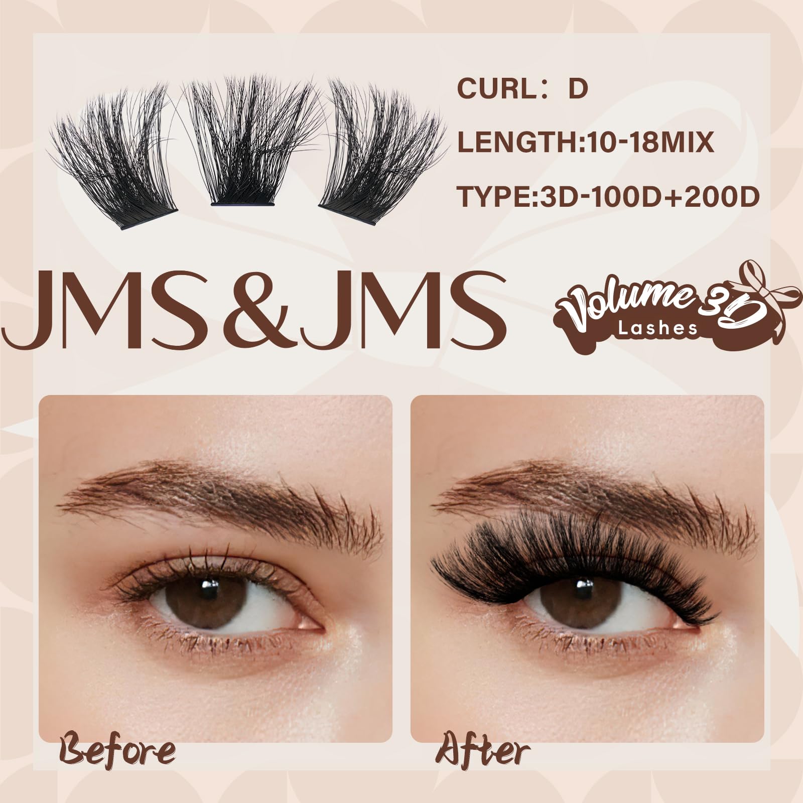JMS&JMS Lash Clusters Kit: 100D+200D Thick 3D-Effect Lashes | DIY Volume Kit (10–18mm)