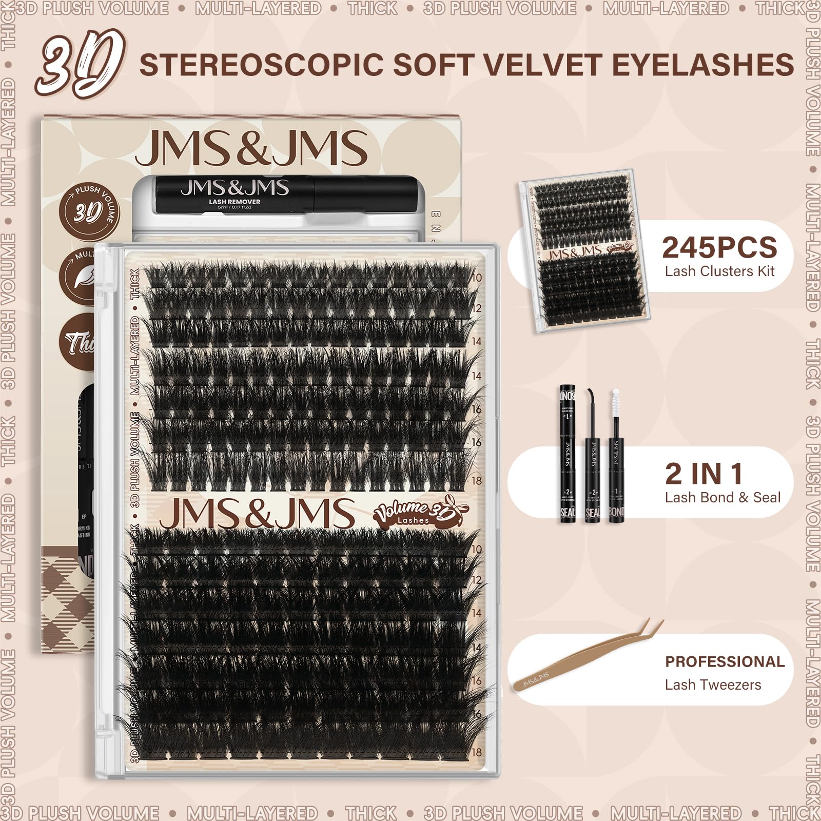 JMS&JMS Lash Clusters Kit: 100D+200D Thick 3D-Effect Lashes | DIY Volume Kit (10–18mm)