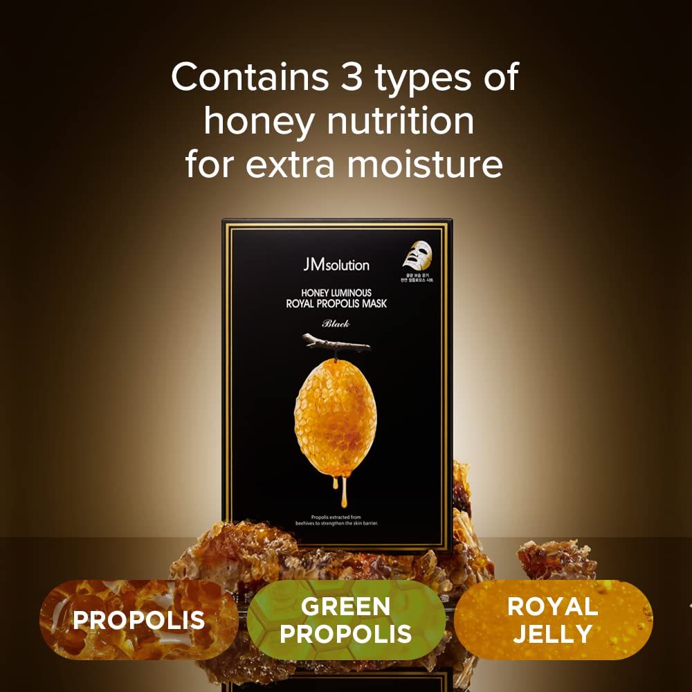 JMsolution Honey Royal Propolis Ampoule Mask — Rich Moisture & Nutrition for All Skin Types (10 Sheets)