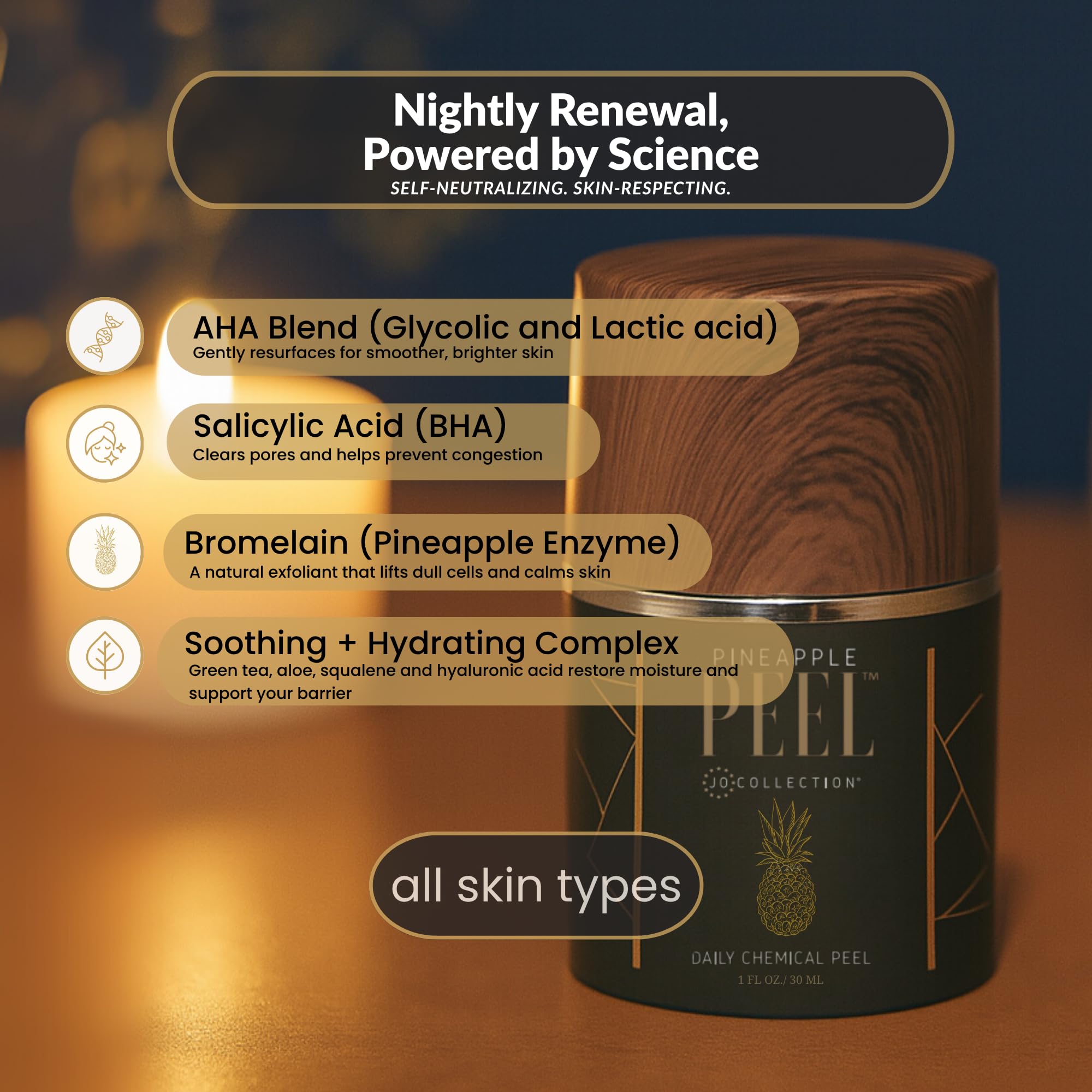 JO COLLECTION Pineapple Peel Leave-On Night Serum – AHA/BHA with Retinol & Salicylic Acid (1 oz)