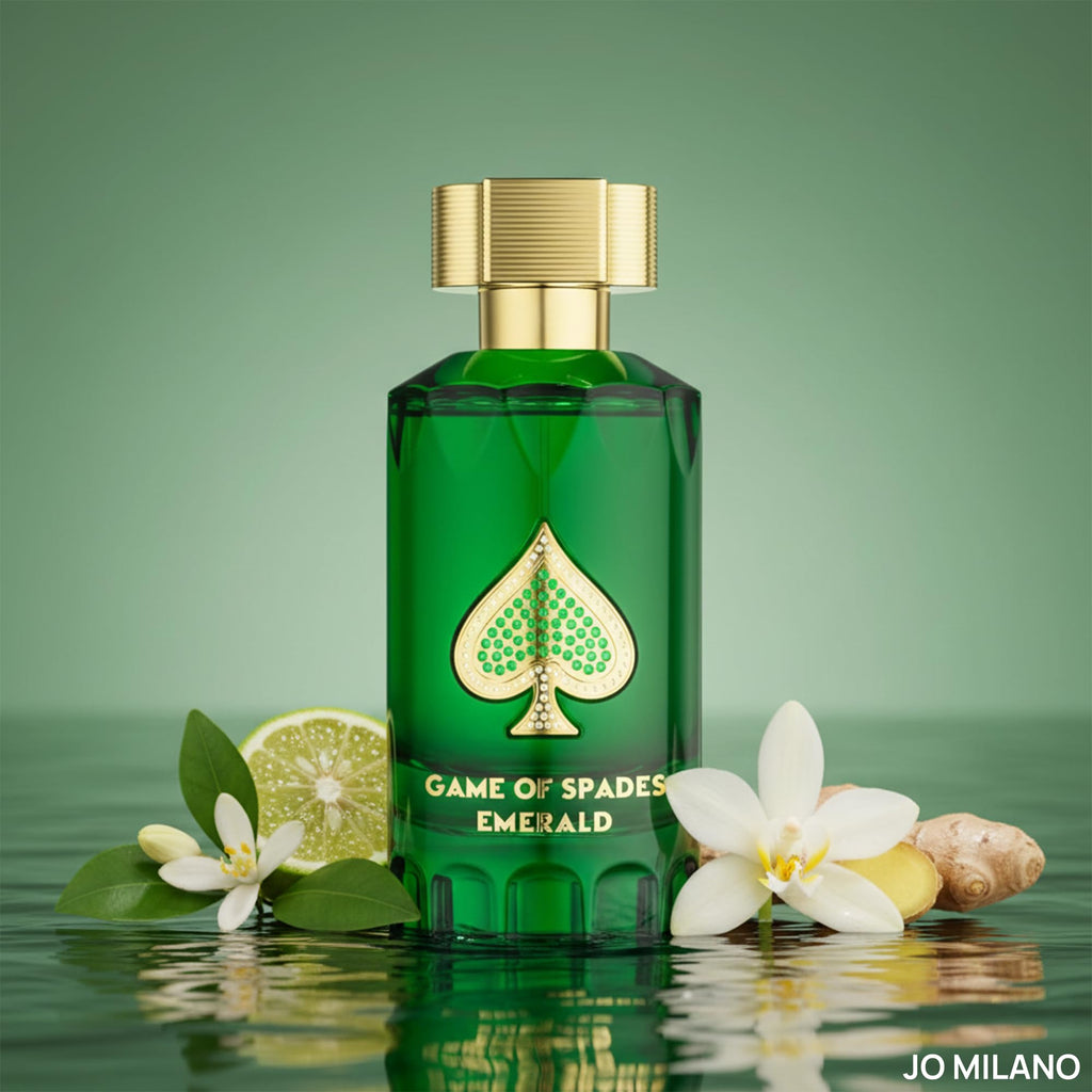 Jo Milano Game of Spades Emerald Parfum Spray | 3.4 oz / 100 ml | Unisex Citrus-Ginger Musk Fragrance