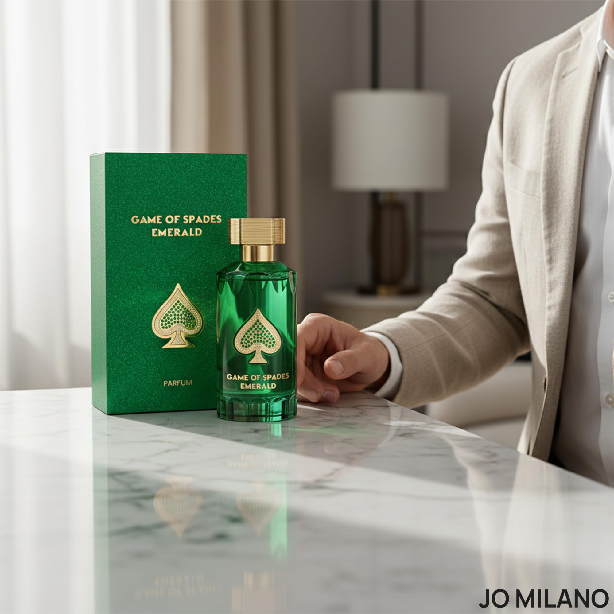Jo Milano Game of Spades Emerald Parfum Spray | 3.4 oz / 100 ml | Unisex Citrus-Ginger Musk Fragrance