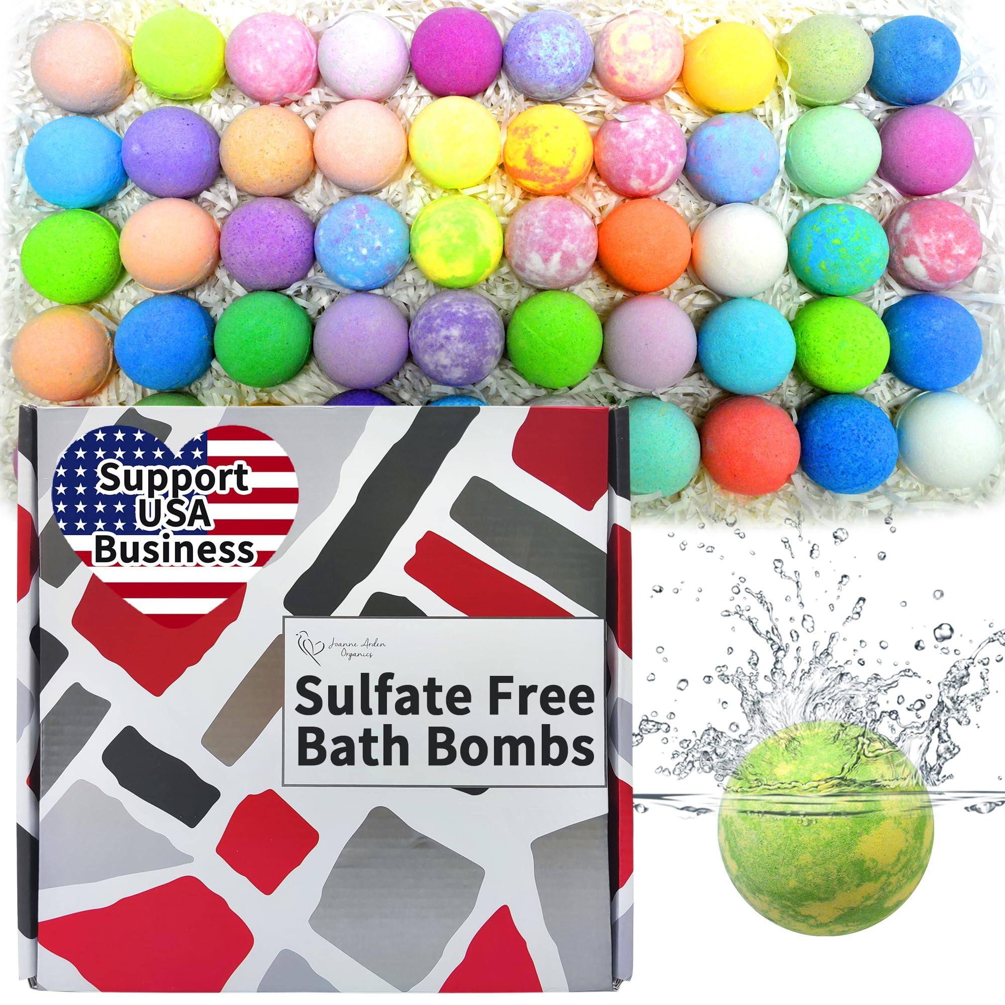 Joanne Arden Organics Bath Bomb Gift Set – 50 Individually Wrapped, Organic & Sulfate-Free