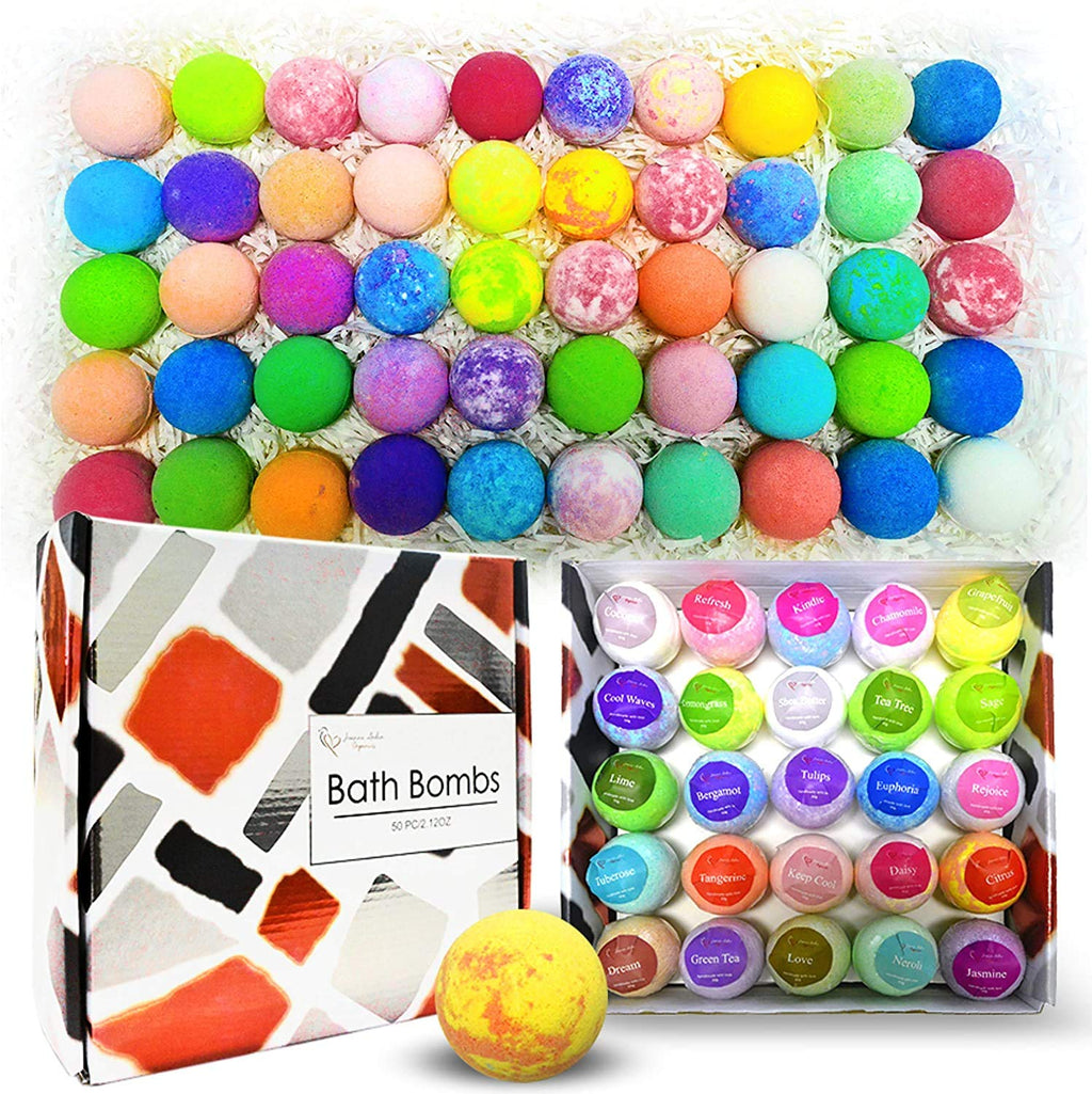 Joanne Arden Organics Bath Bomb Gift Set – 50 Individually Wrapped, Organic & Sulfate-Free
