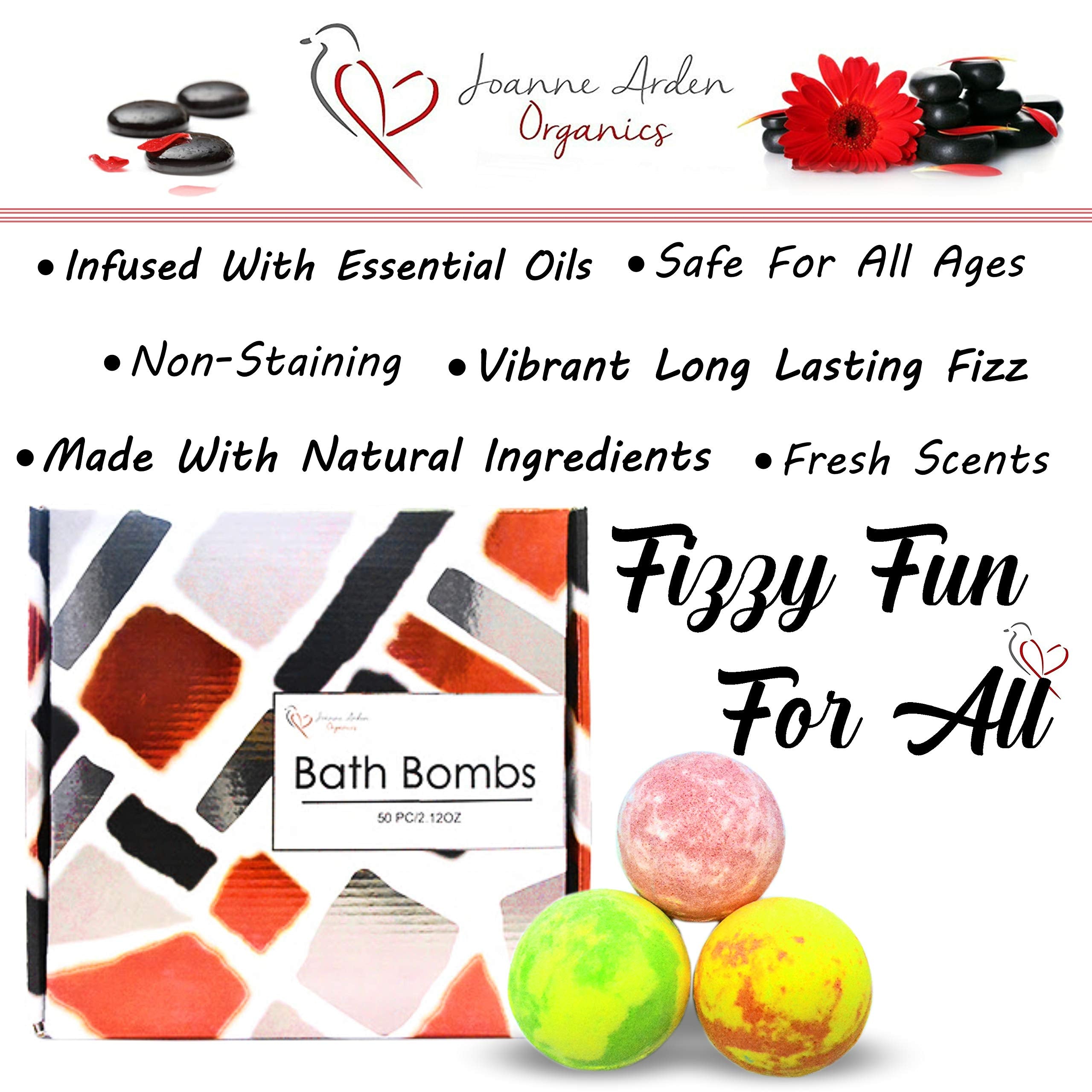 Joanne Arden Organics Bath Bomb Gift Set – 50 Individually Wrapped, Organic & Sulfate-Free