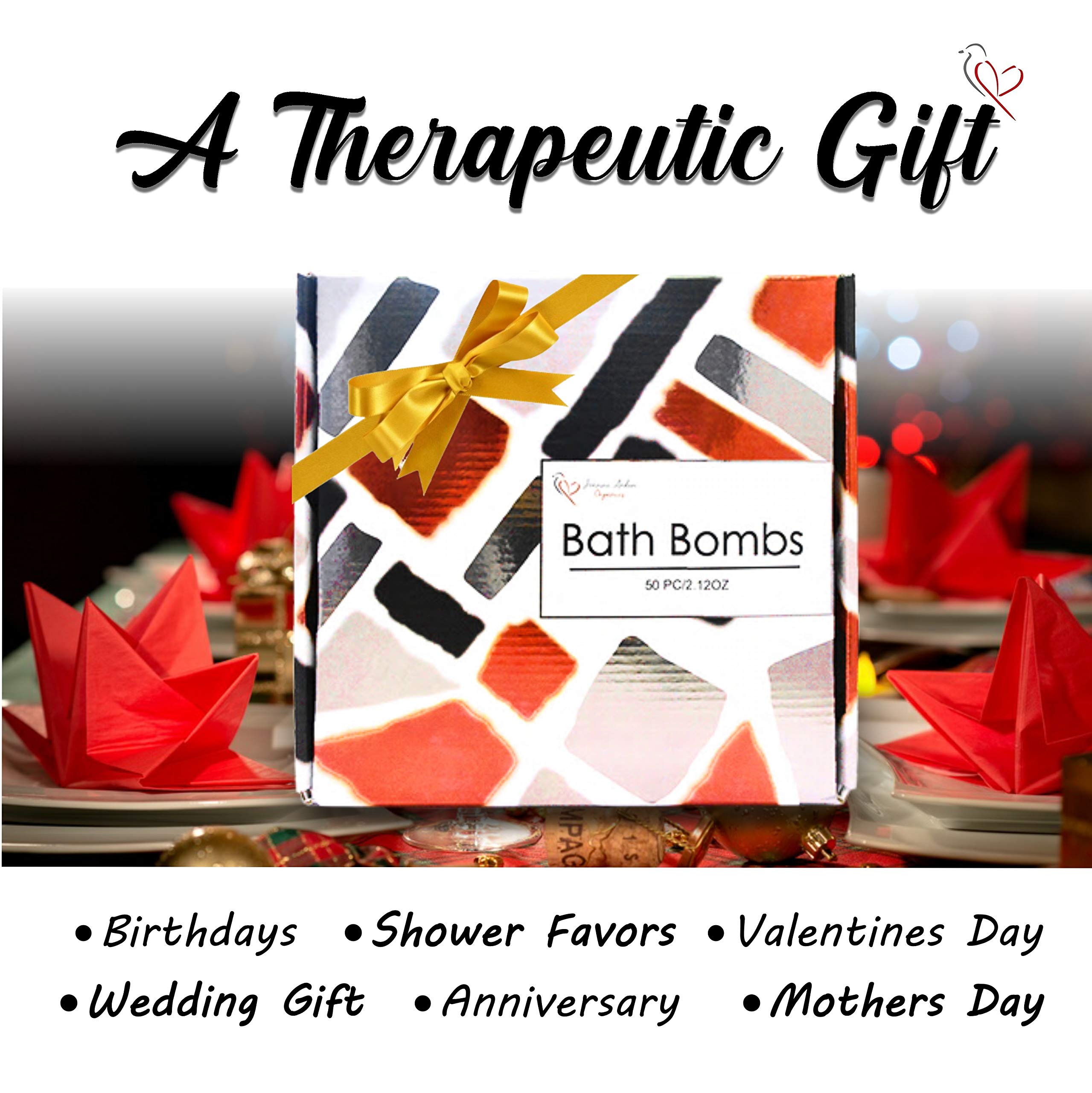 Joanne Arden Organics Bath Bomb Gift Set – 50 Individually Wrapped, Organic & Sulfate-Free
