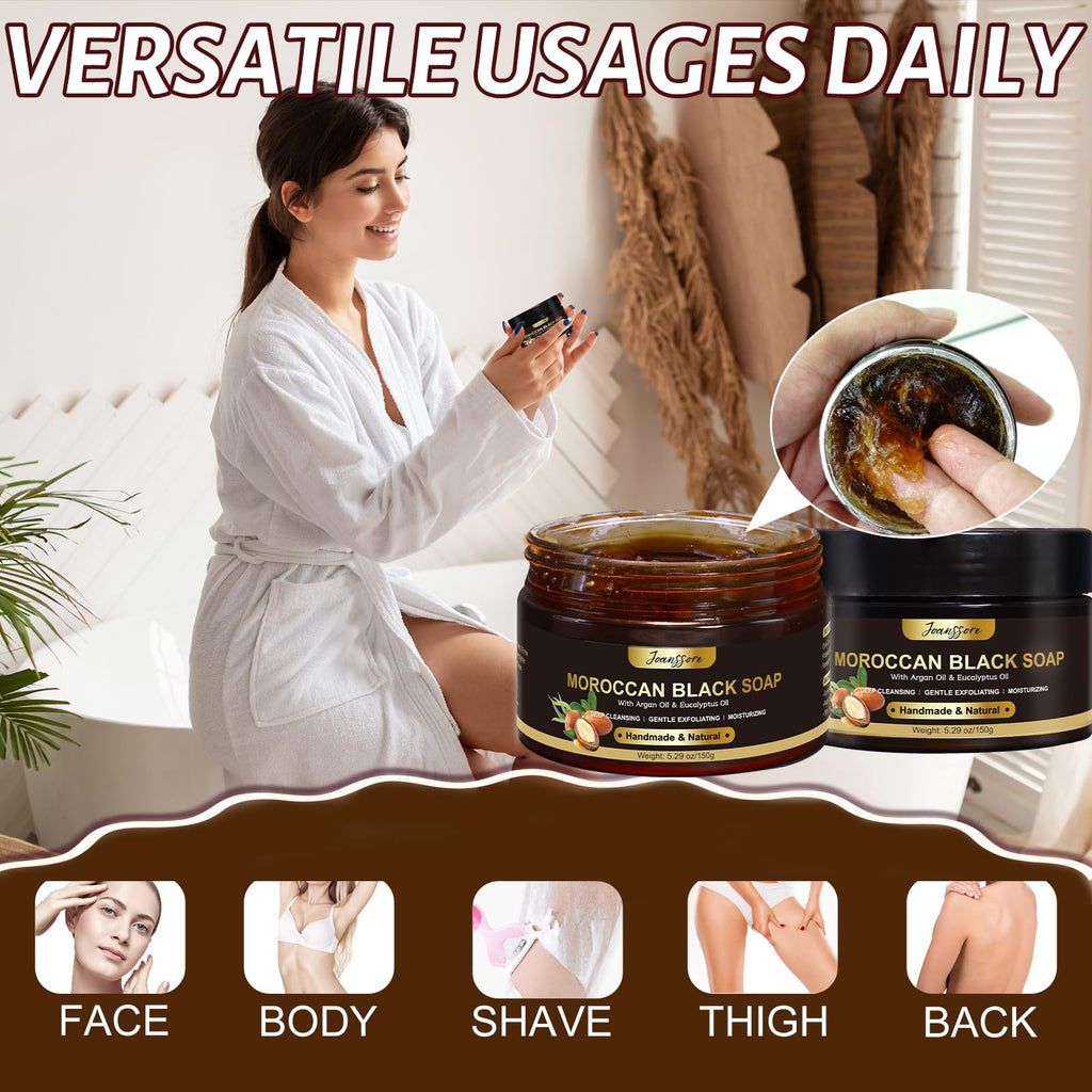 Joanssore Moroccan Black Soap Hammam — 2 Pack with Exfoliating Glove