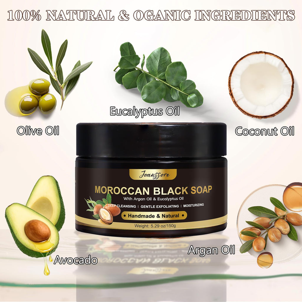 Joanssore Moroccan Black Soap Hammam — 2 Pack with Exfoliating Glove