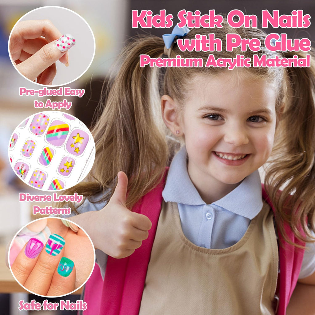 JOAOYO 240 Pieces Kids Fake Nails | Pre-Glued Press-On Nails for Girls
