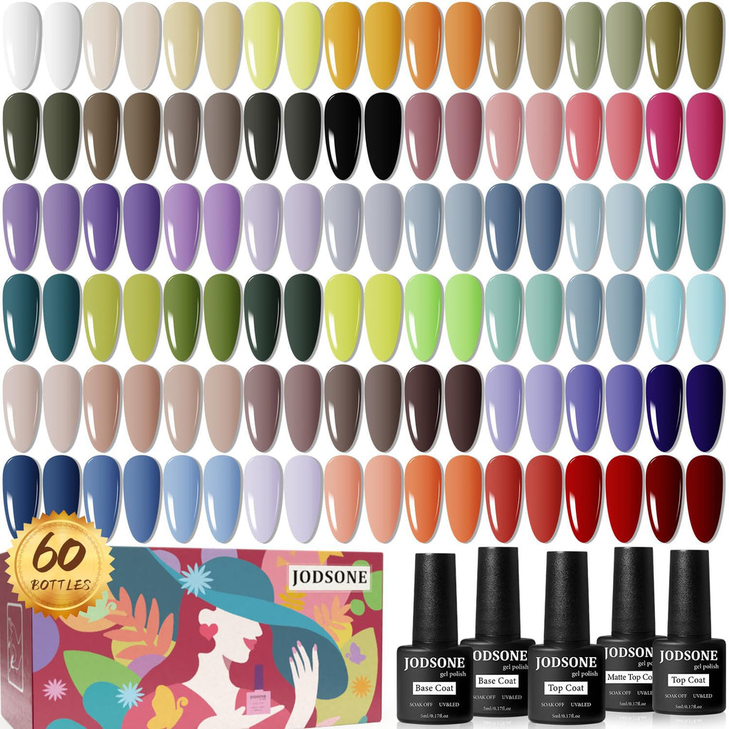 JODSONE 60-Piece Gel Nail Polish Set with Base & Top Coats – At-Home Manicure Kit