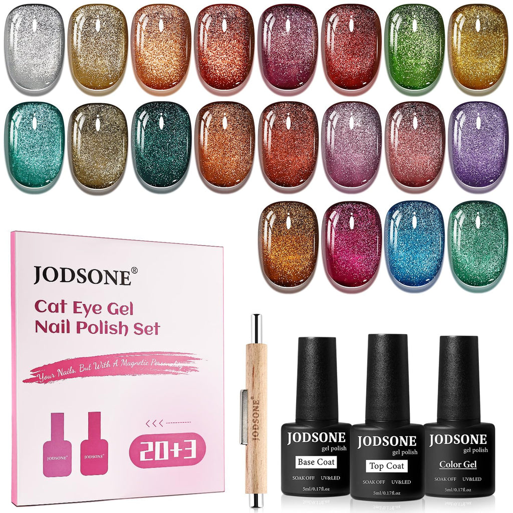 JODSONE 23‑Piece Cat Eye Gel Nail Polish Set with Base Coat & Top Coat | 3‑in‑1 Magnetic Design