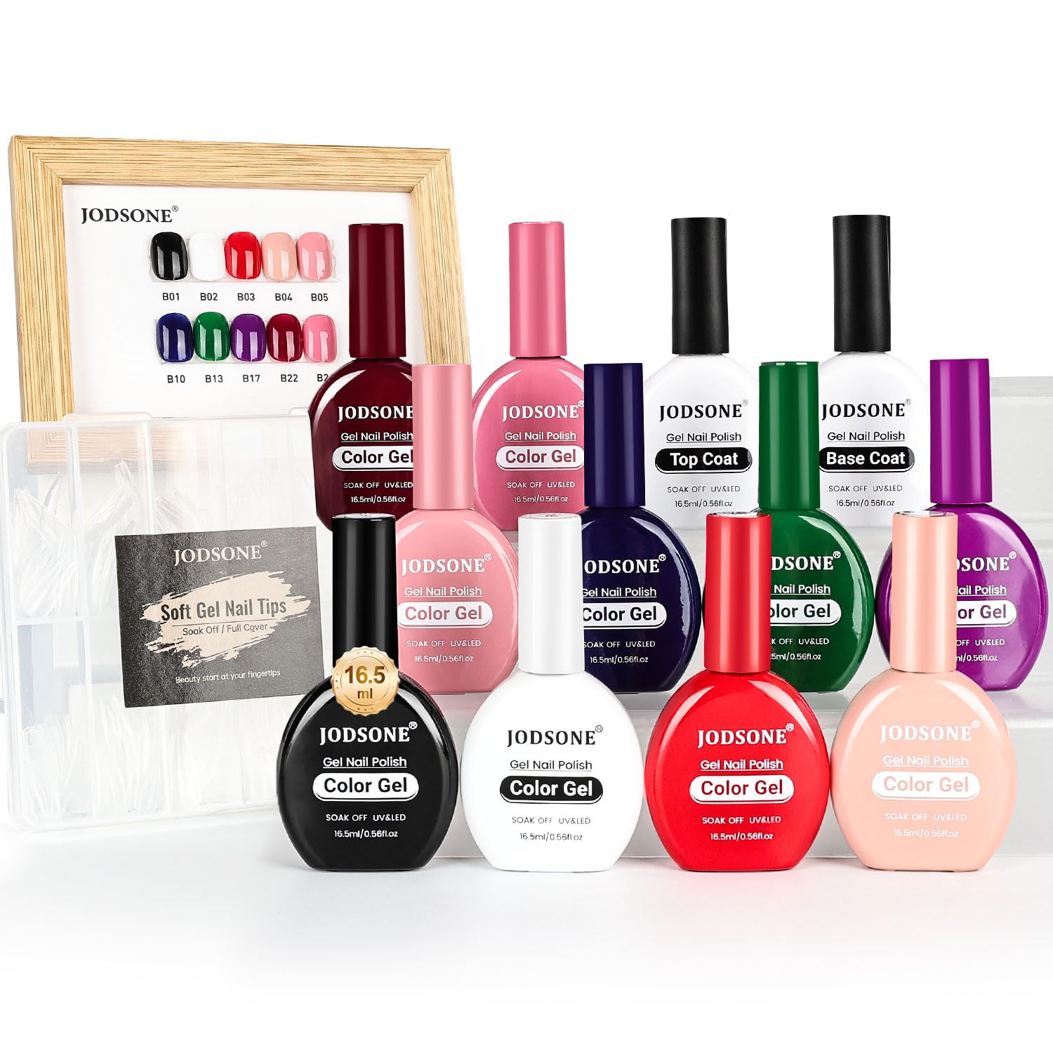 JODSONE 12-Piece Gel Nail Polish Set (16.5 ml) with Base Coat + Top Coat — 10 Colors for At-Home Nail Art